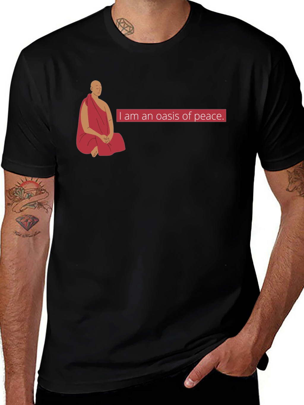 Oasis of Peace T-Shirt - Meditating Monk Design