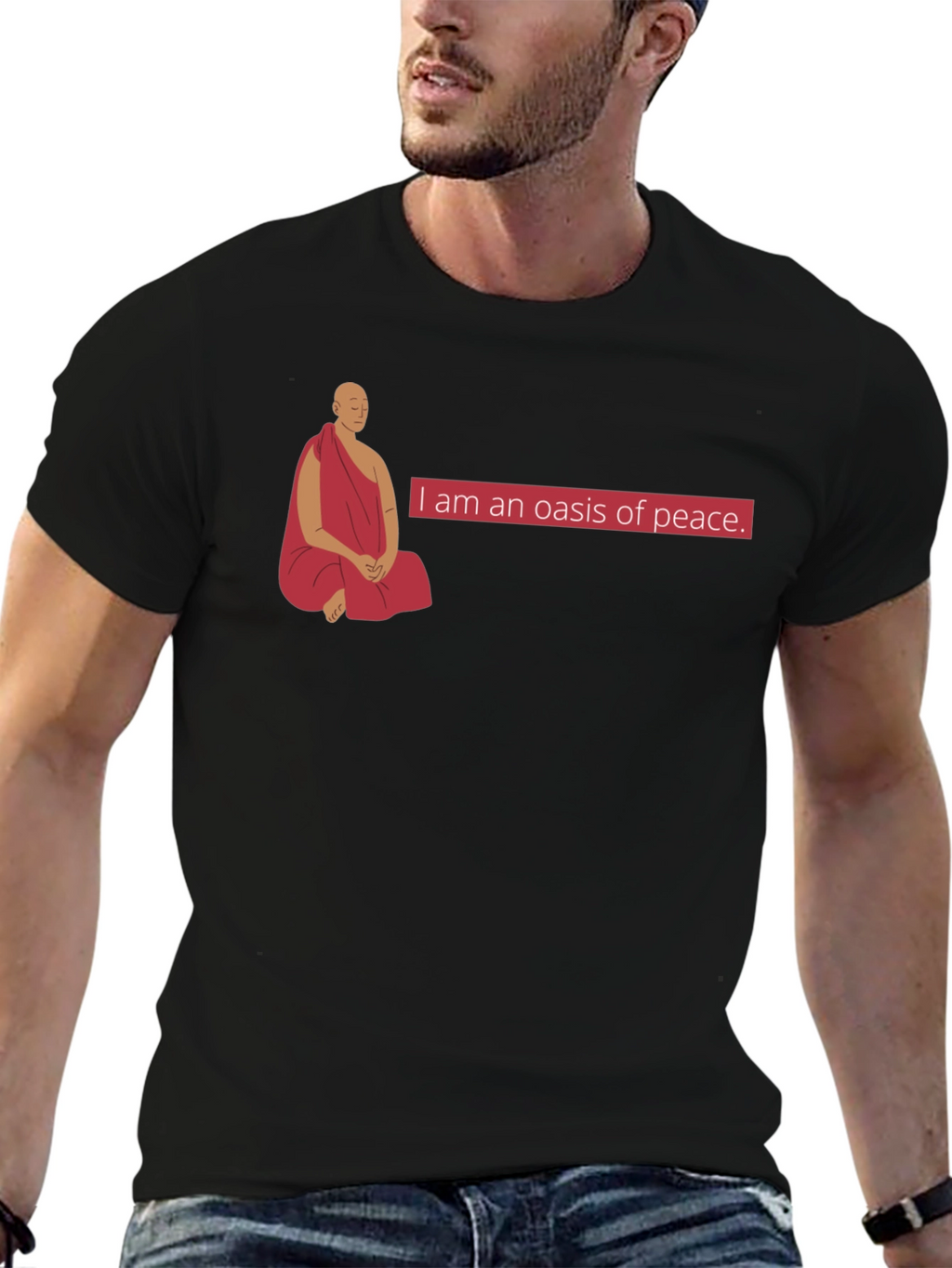 Oasis of Peace T-Shirt - Meditating Monk Design