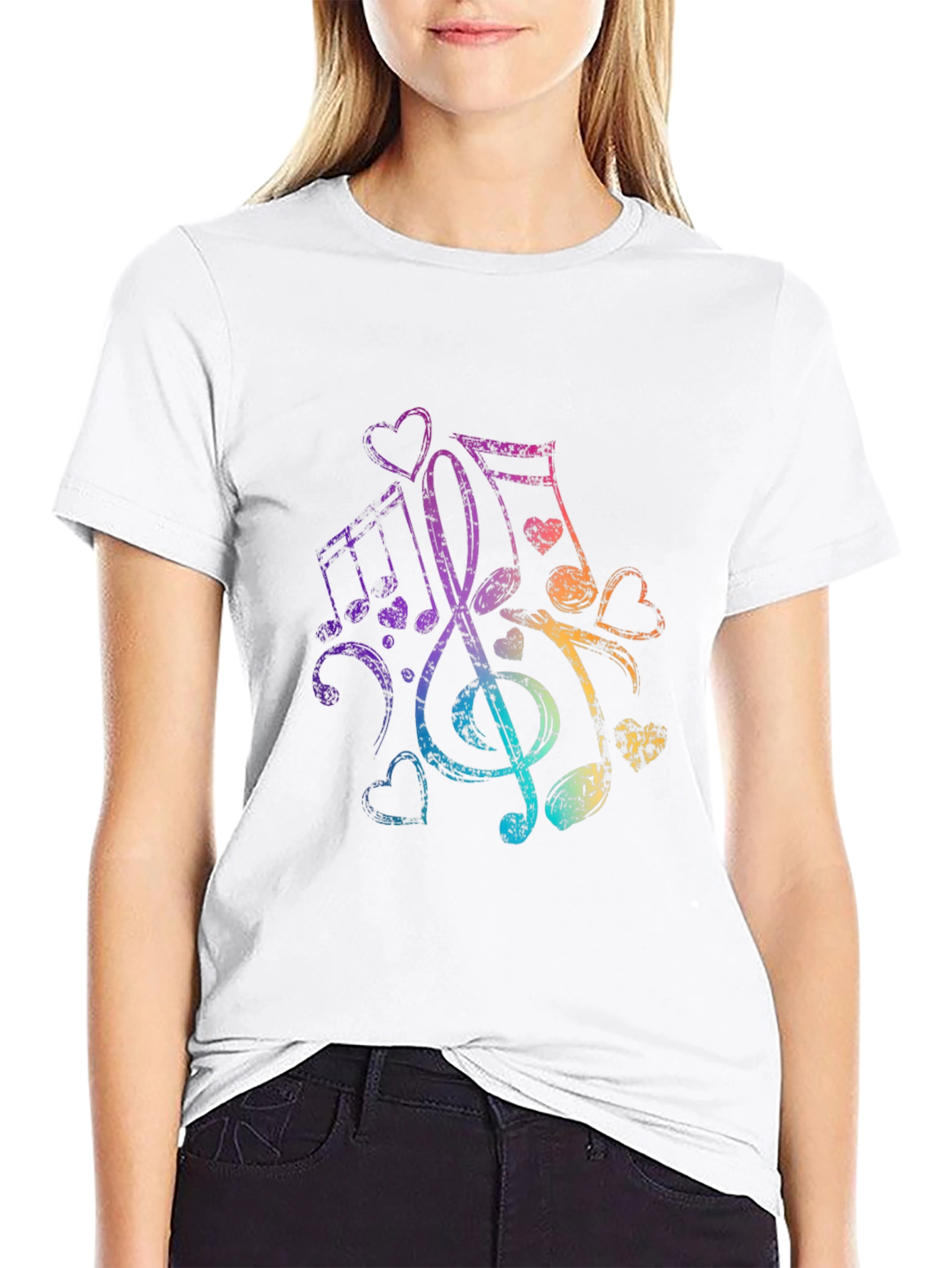 Music Notes Heartbeat Graphic Tee - Black