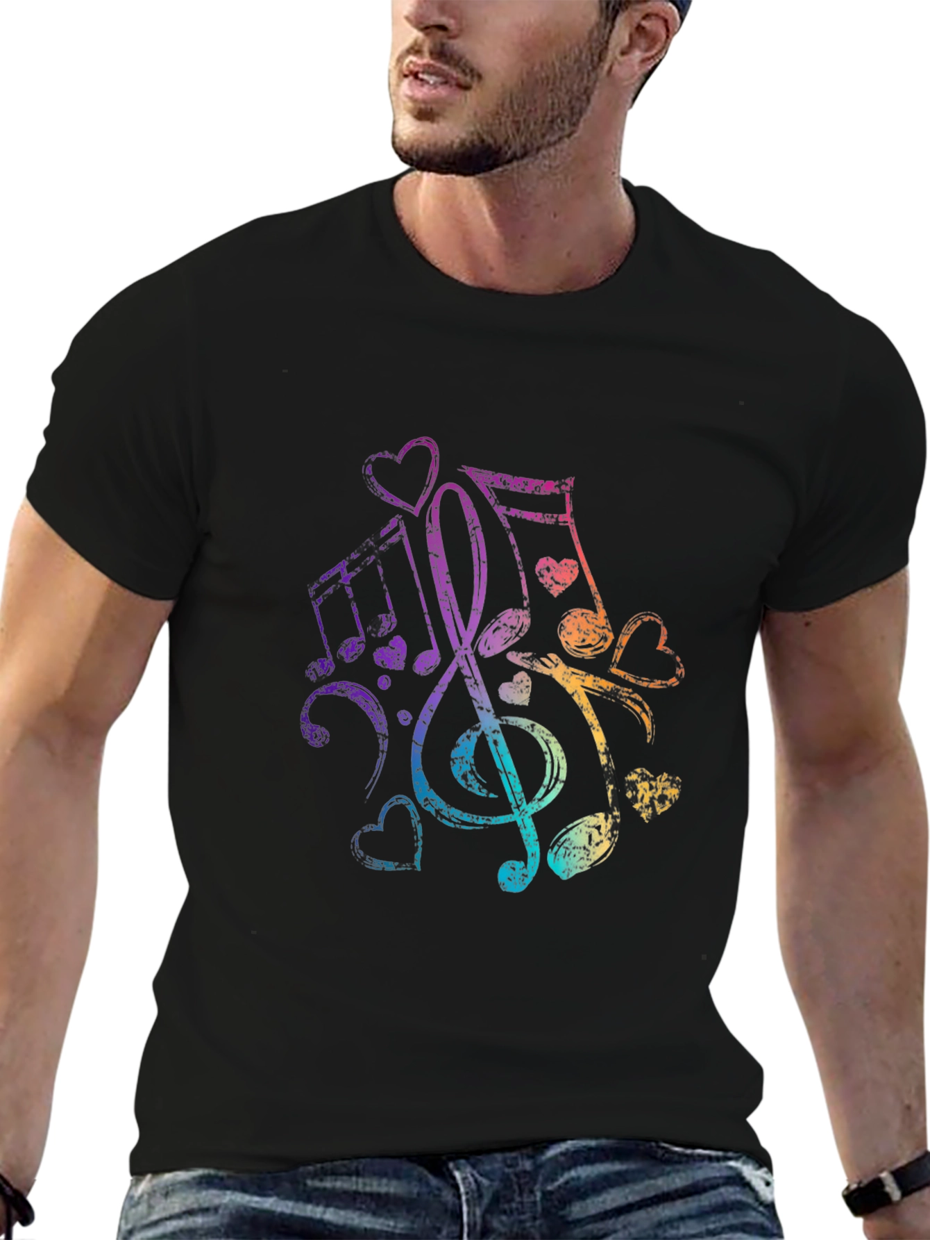 Music Notes Heartbeat Graphic Tee - Black