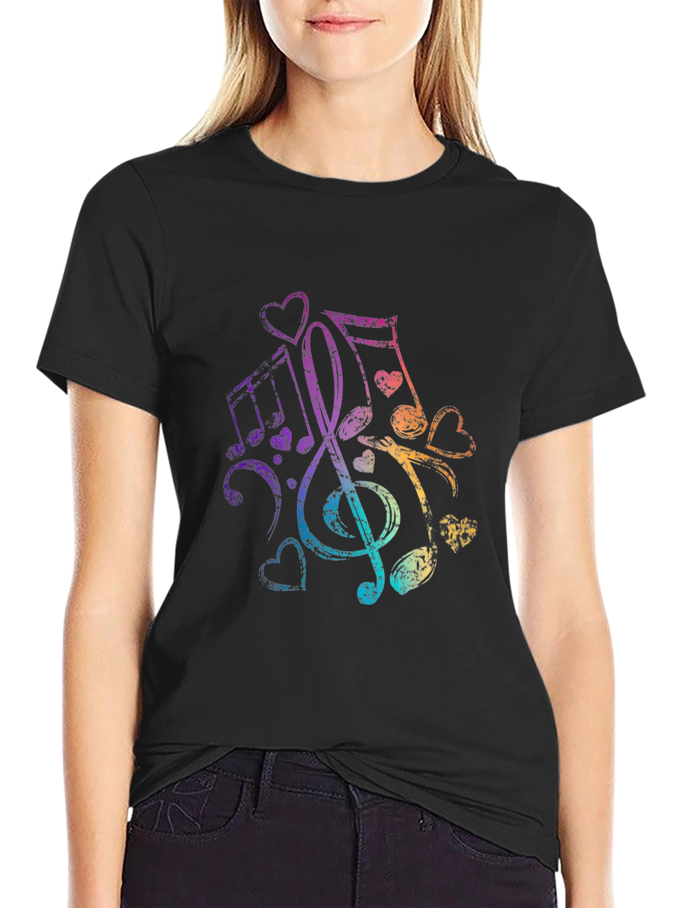 Music Notes Heartbeat Graphic Tee - Black