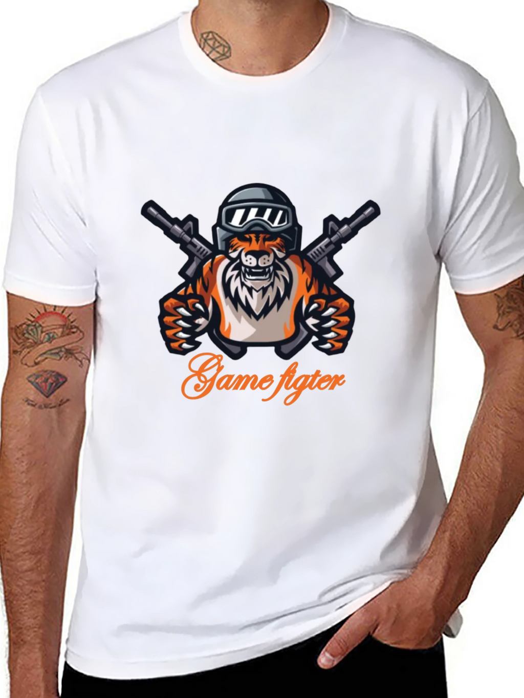 Game Fighter Tiger Graphic Black T-Shirt