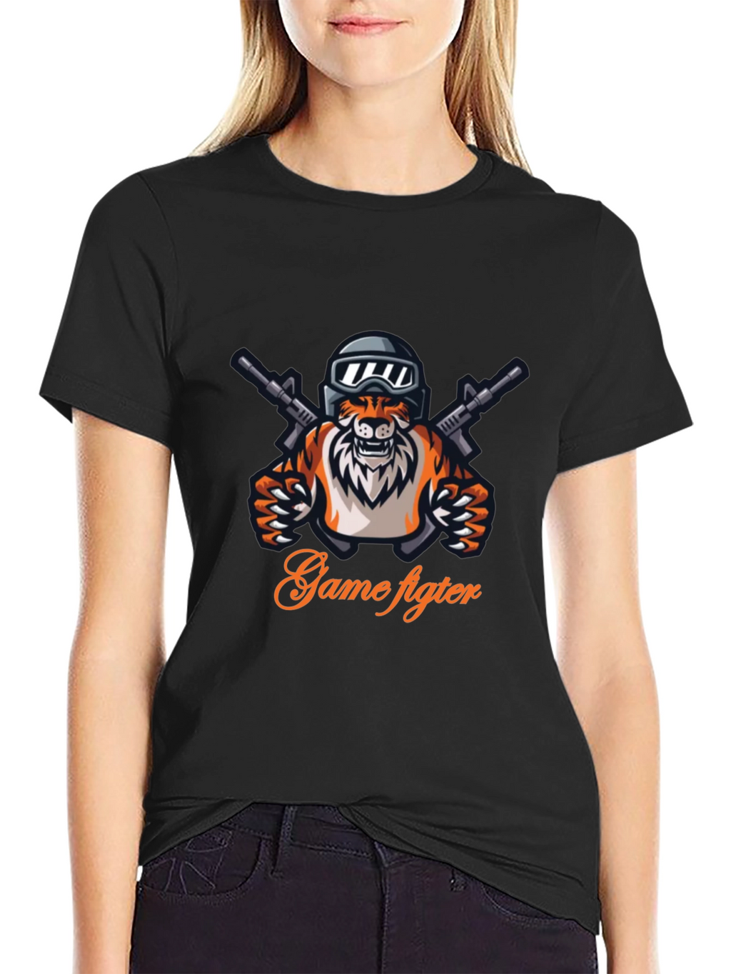 Game Fighter Tiger Graphic Black T-Shirt
