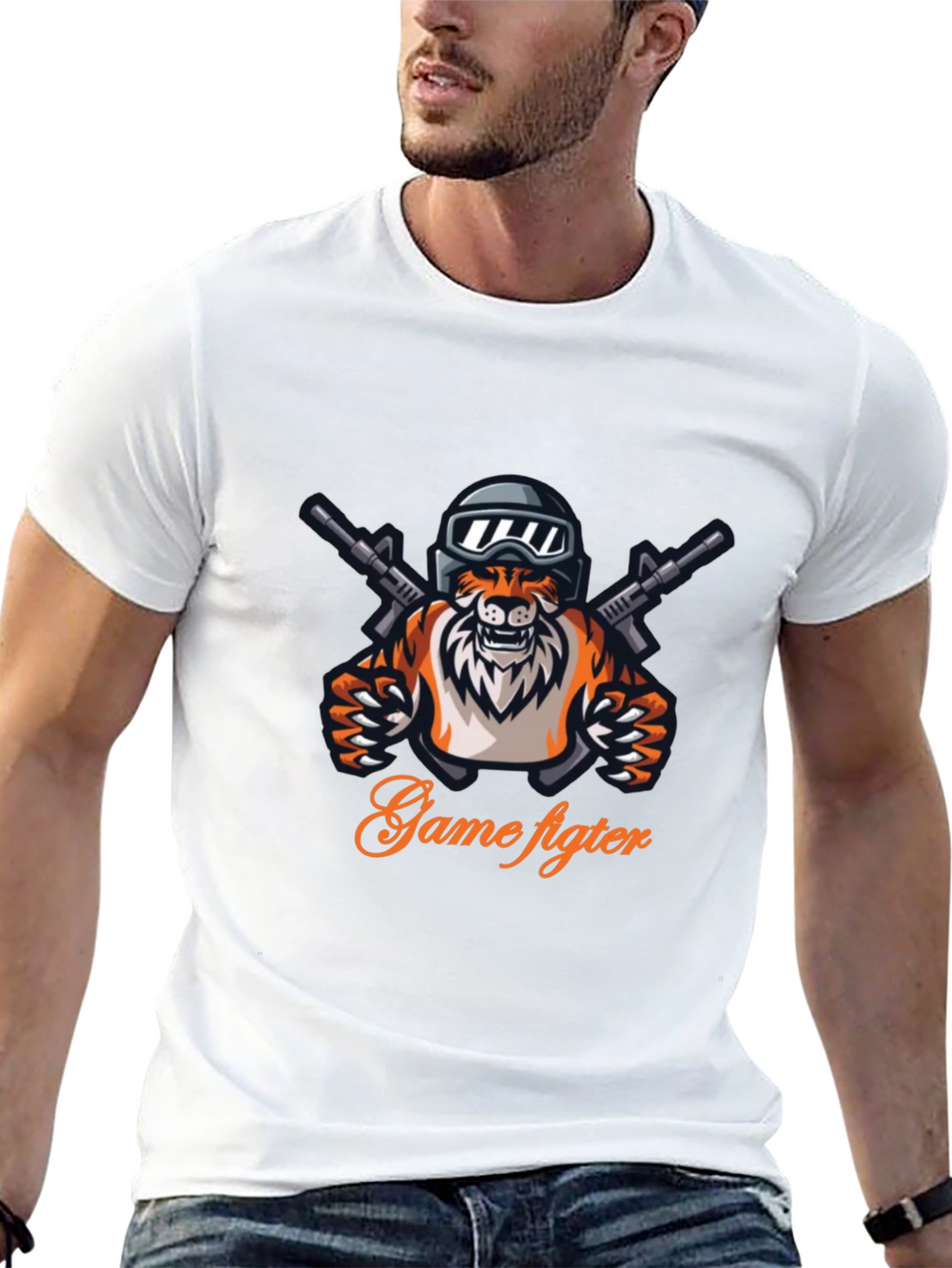 Game Fighter Tiger Graphic Black T-Shirt
