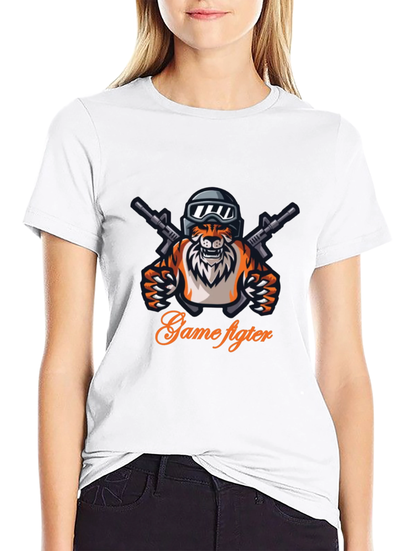 Game Fighter Tiger Graphic Black T-Shirt