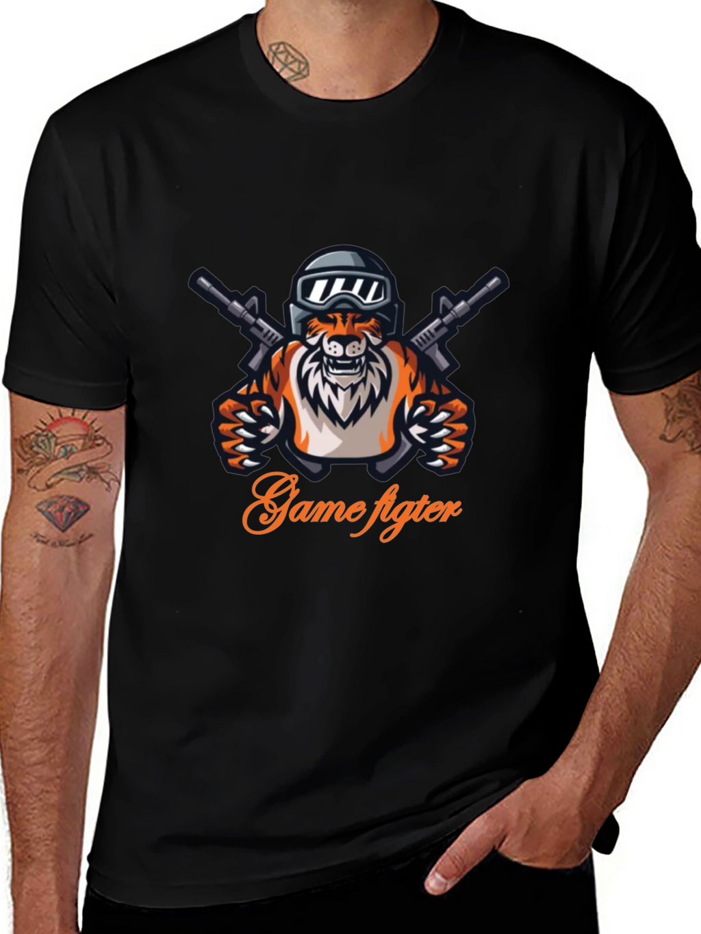 Game Fighter Tiger Graphic Black T-Shirt