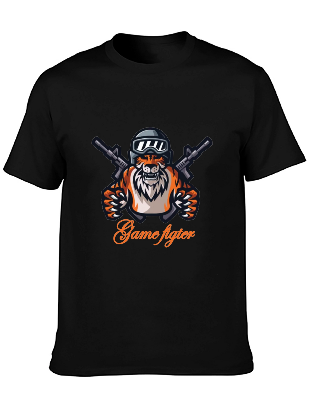 Game Fighter Tiger Graphic Black T-Shirt