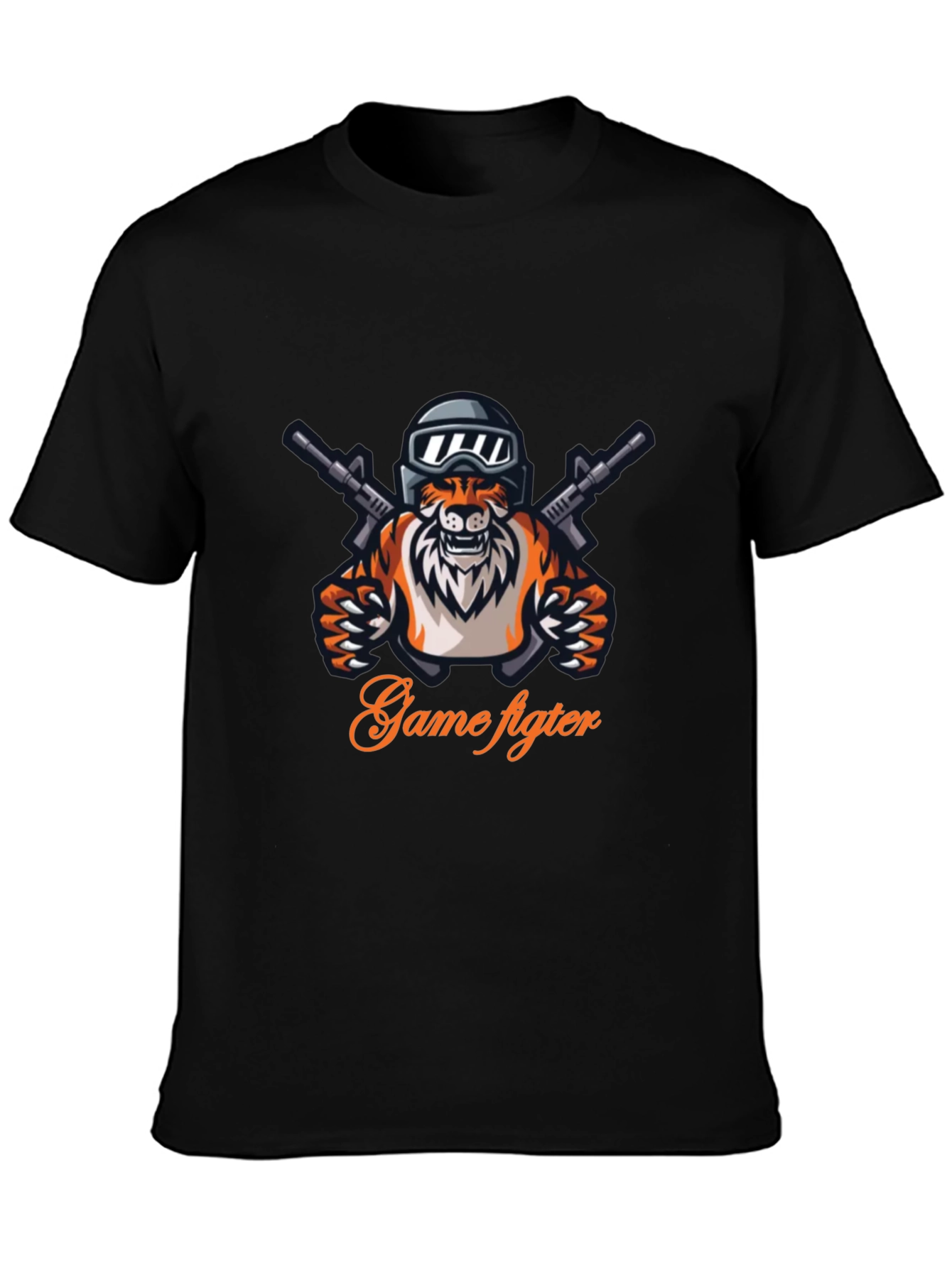 Game Fighter Tiger Graphic Black T-Shirt