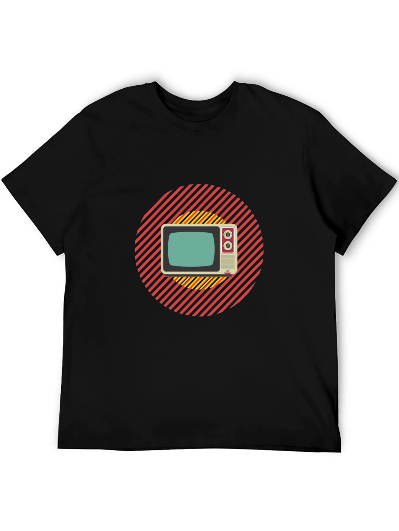 Retro TV Graphic T-Shirt - Black Cotton Blend