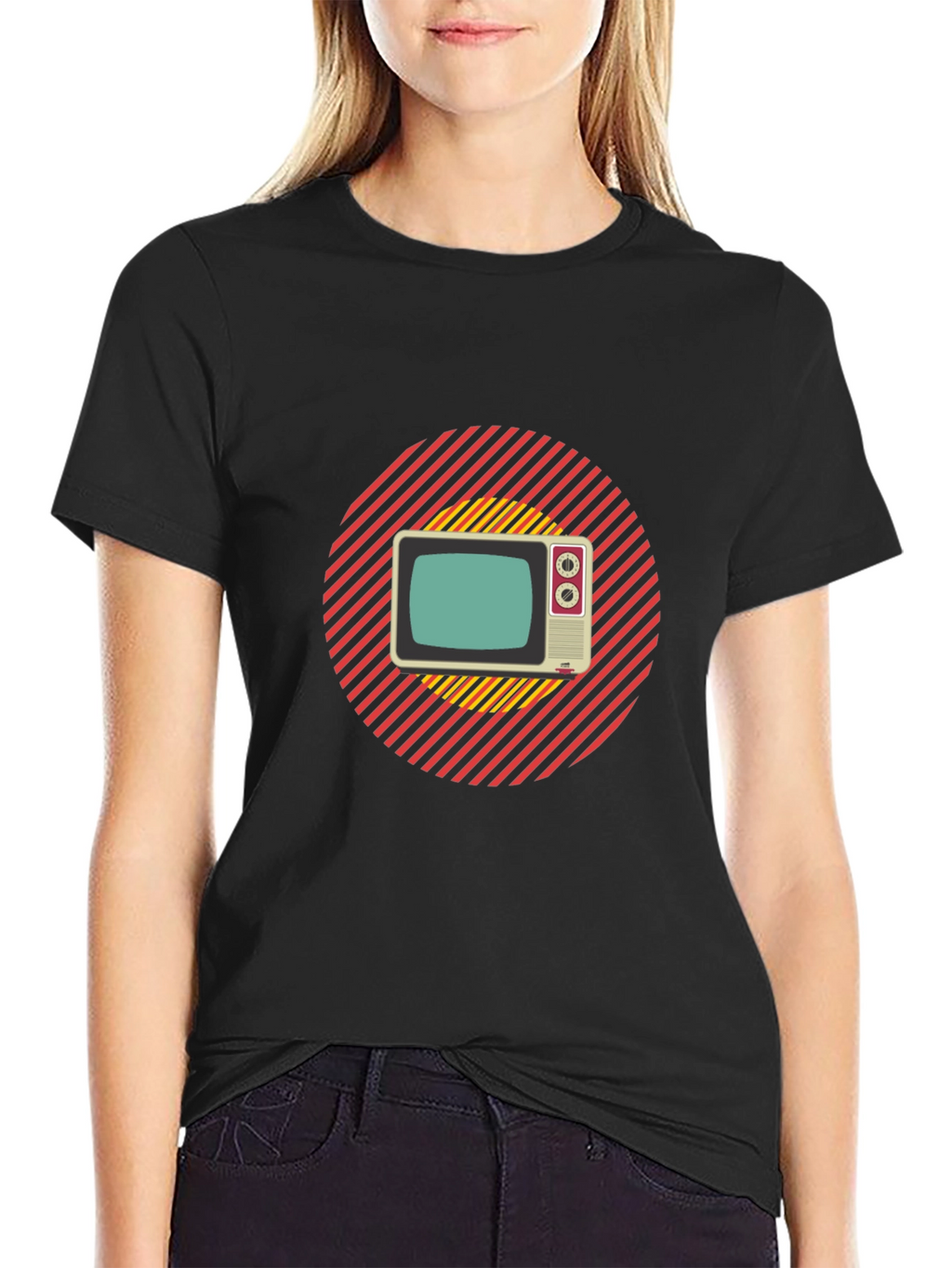 Retro TV Graphic T-Shirt - Black Cotton Blend