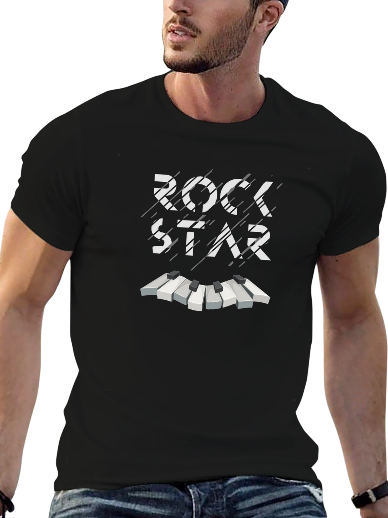 Rock Star Piano Keys Graphic Tee - Black