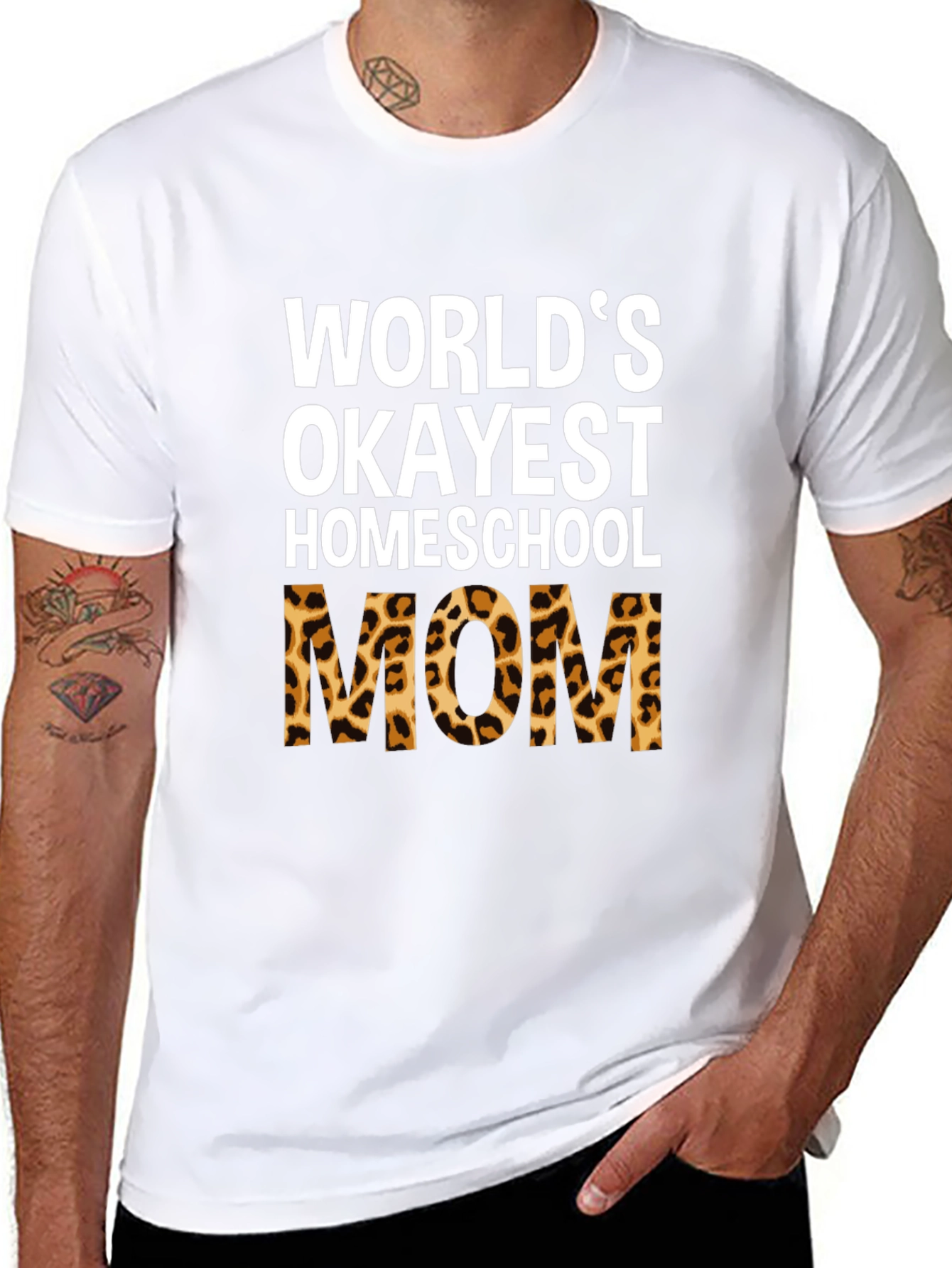 Okayest Homeschool Mom Leopard Print T-Shirt