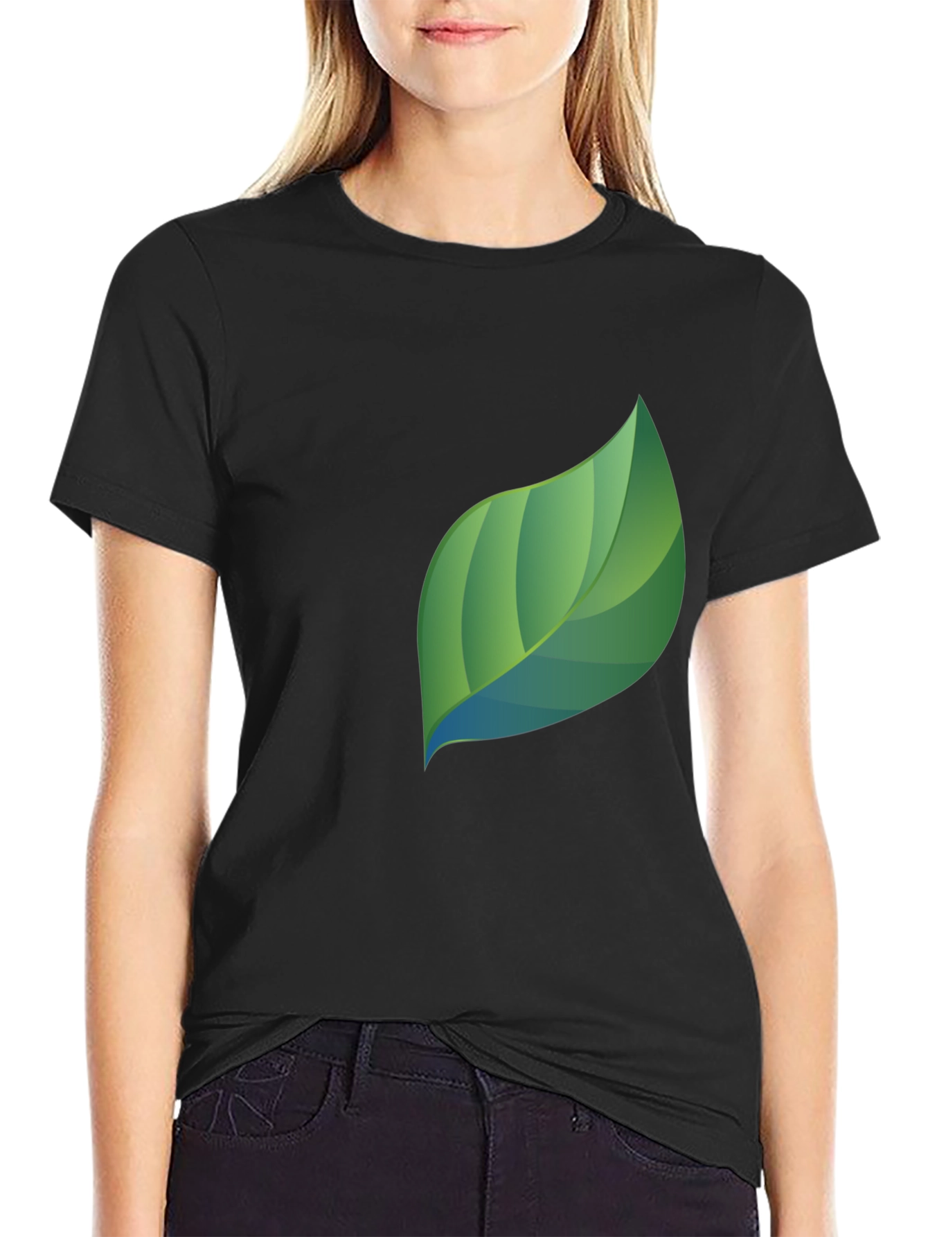 Modern Leaf Graphic Black T-Shirt