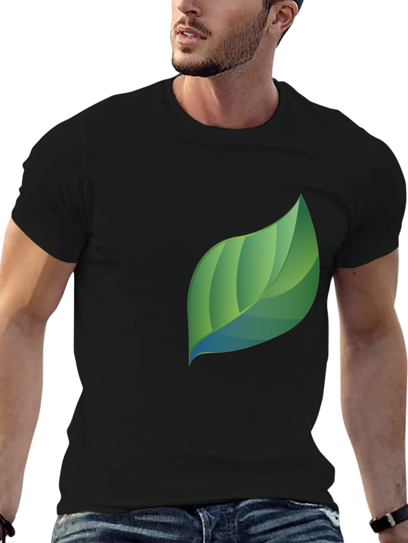 Modern Leaf Graphic Black T-Shirt