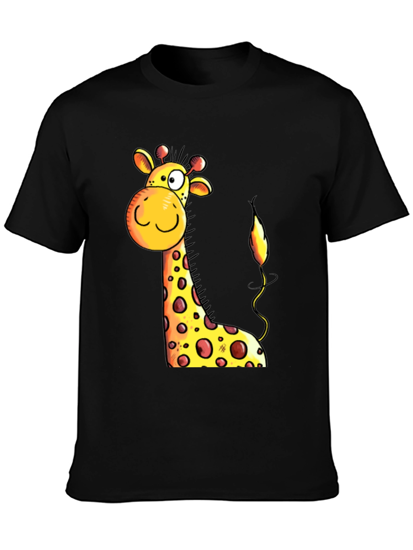 Cartoon Giraffe Graphic Tee - Black