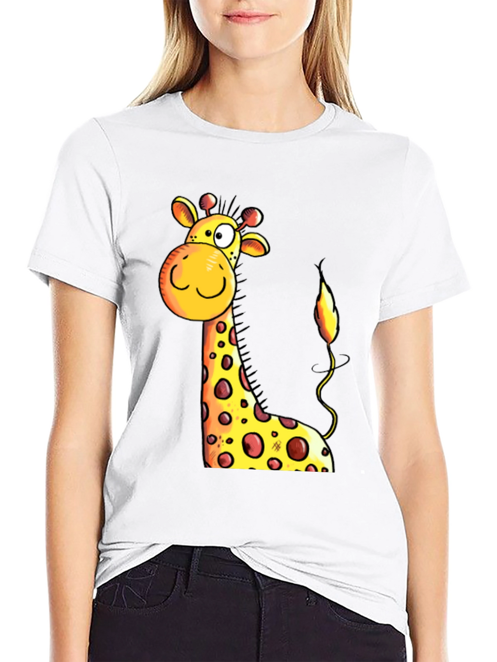 Cartoon Giraffe Graphic Tee - Black