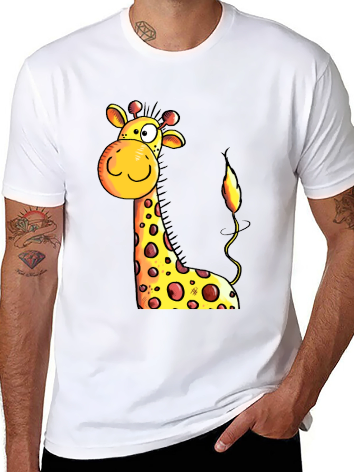 Cartoon Giraffe Graphic Tee - Black