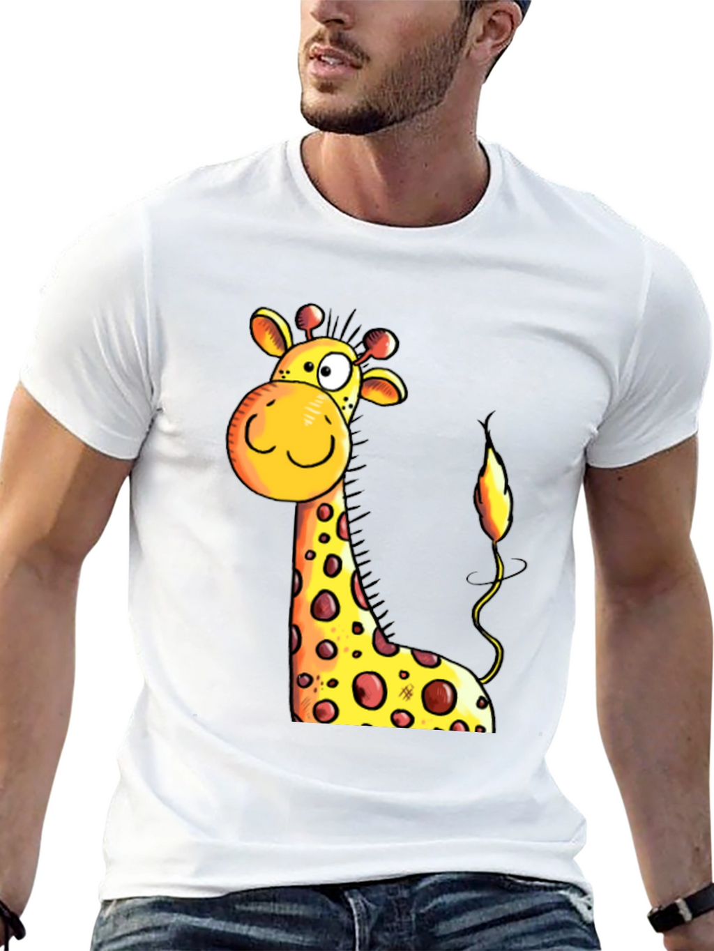 Cartoon Giraffe Graphic Tee - Black