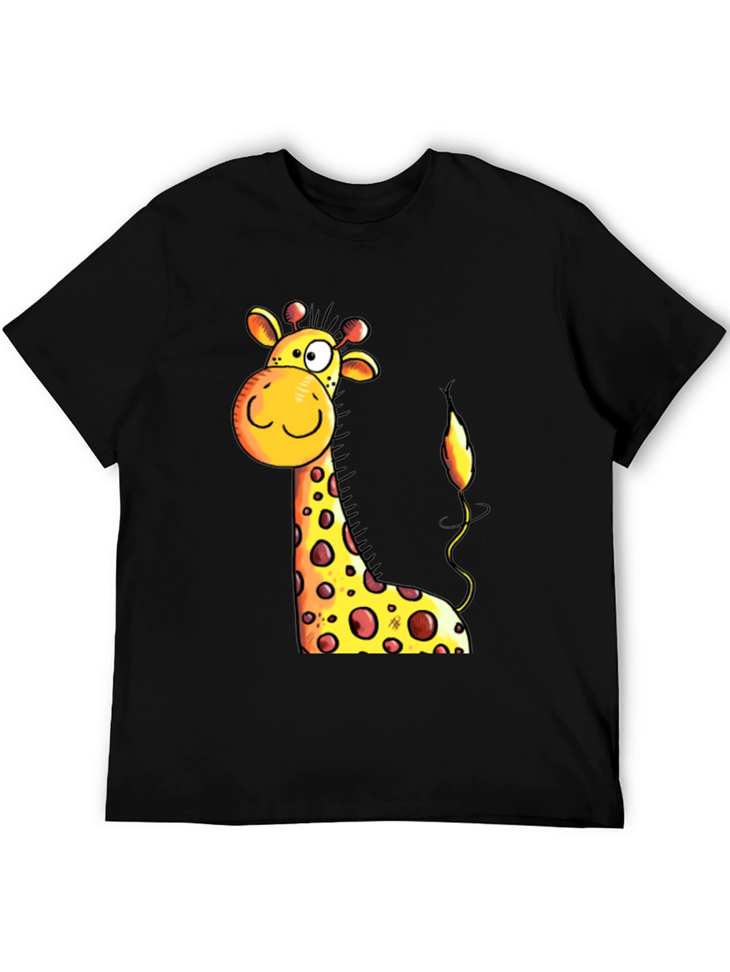 Cartoon Giraffe Graphic Tee - Black