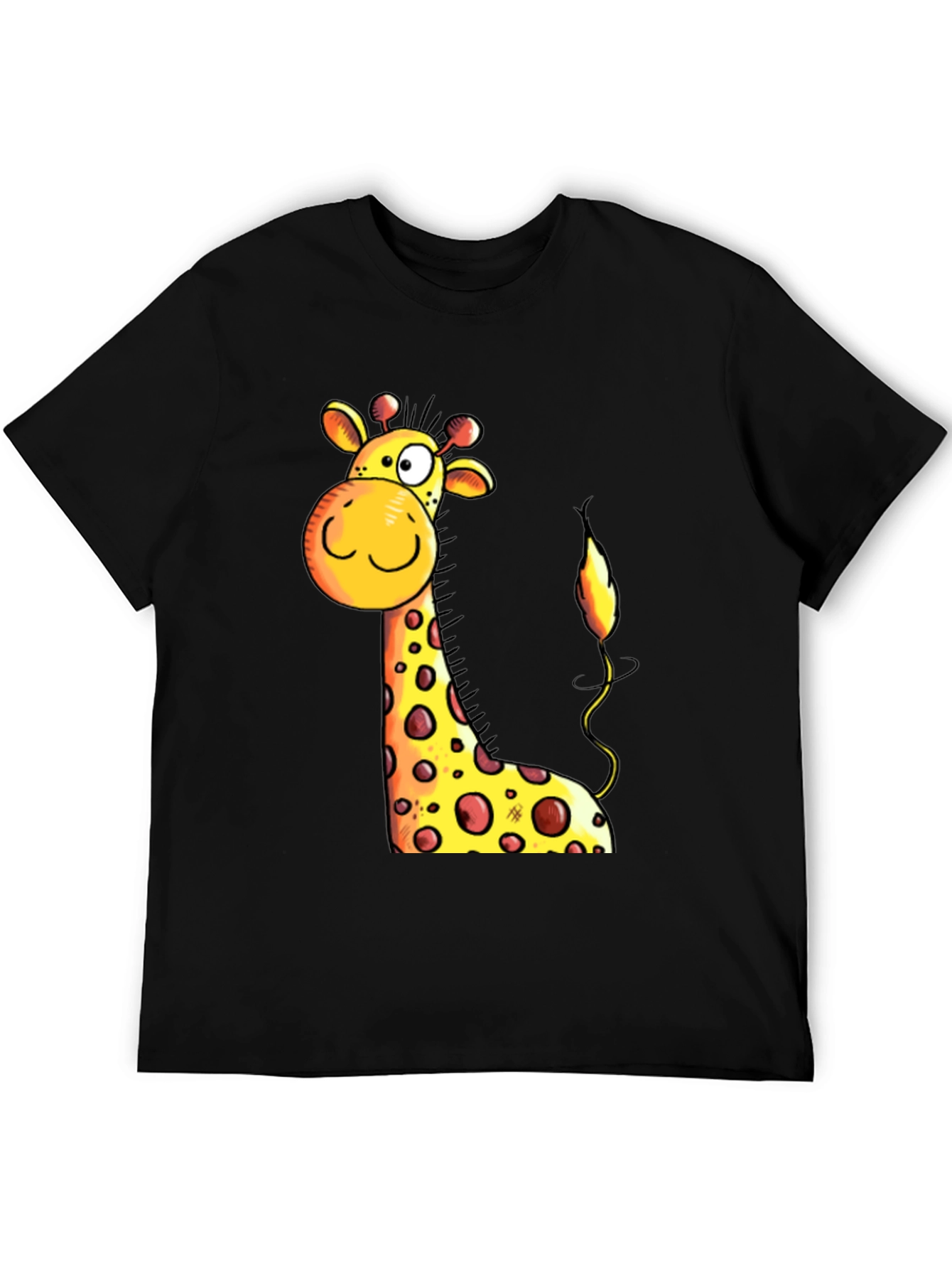 Cartoon Giraffe Graphic Tee - Black