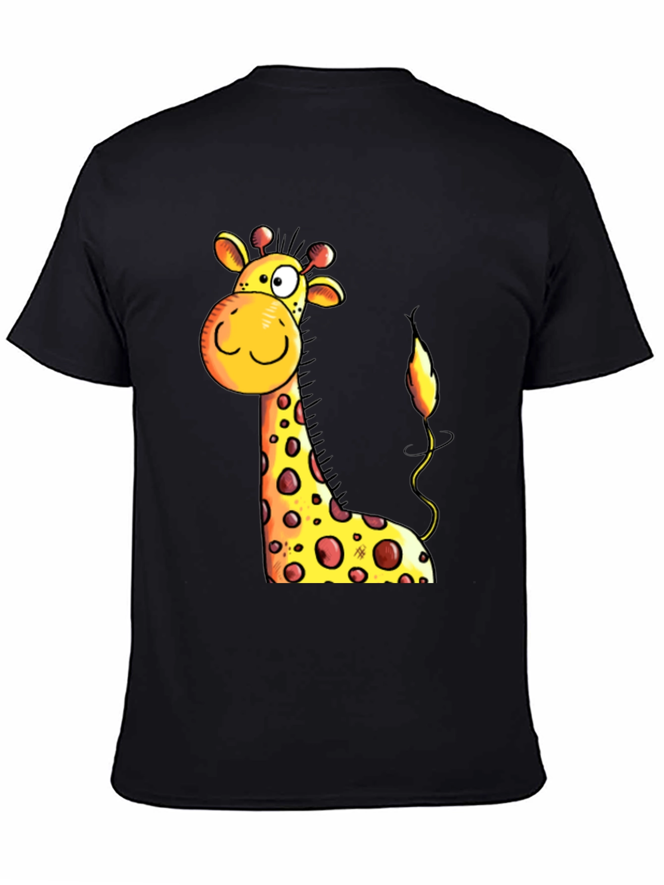 Cartoon Giraffe Graphic Tee - Black