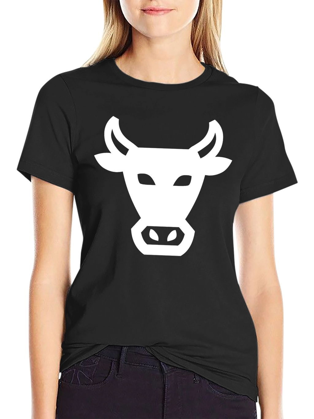 Black T-Shirt with White Cow Graphic