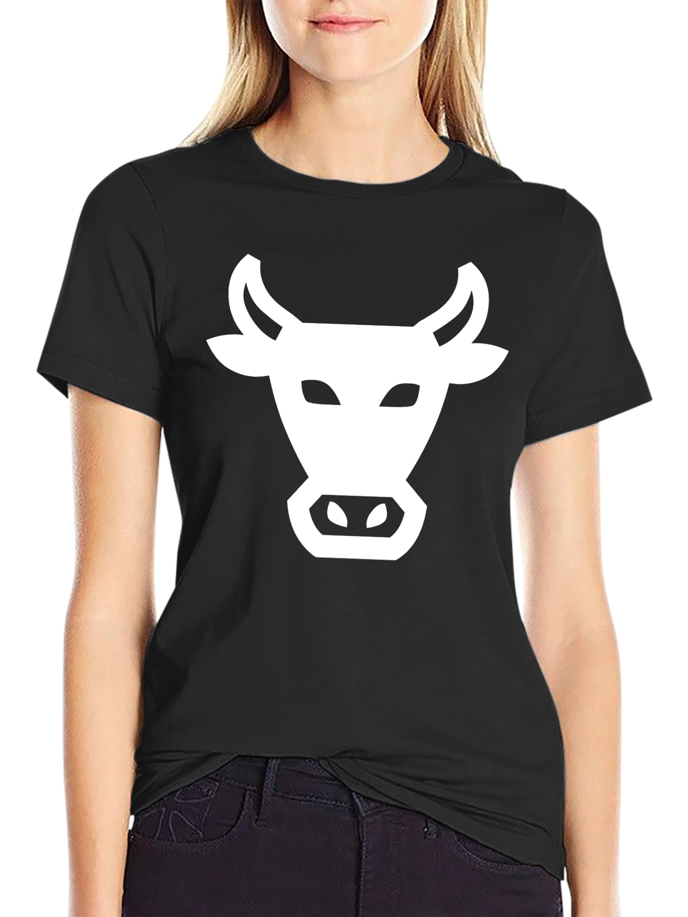 Black T-Shirt with White Cow Graphic