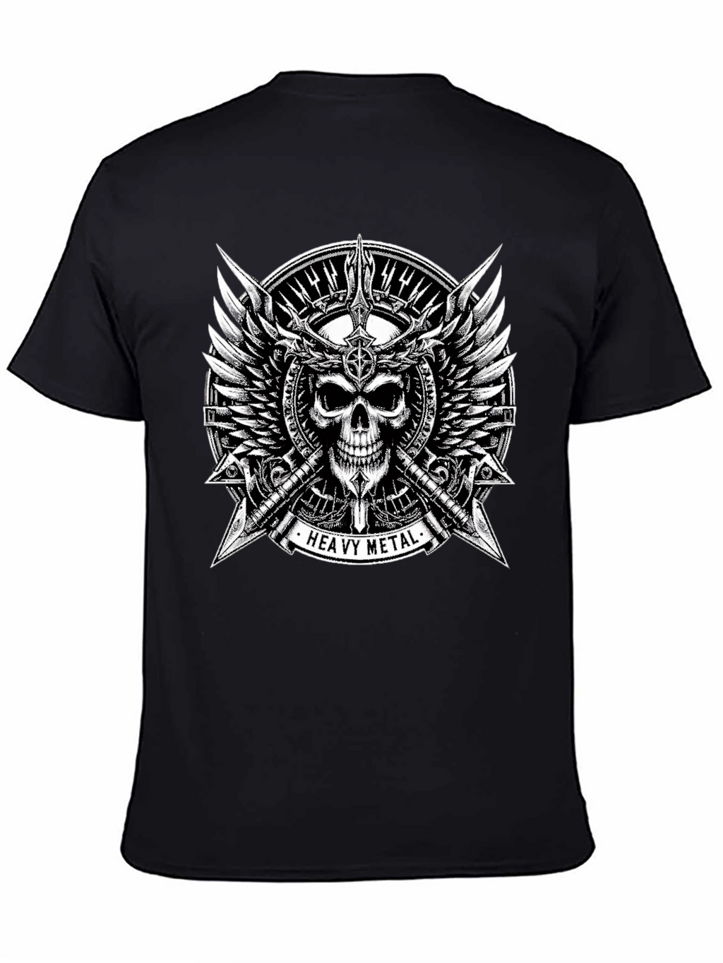 Heavy Metal Skull & Wings Black T-Shirt