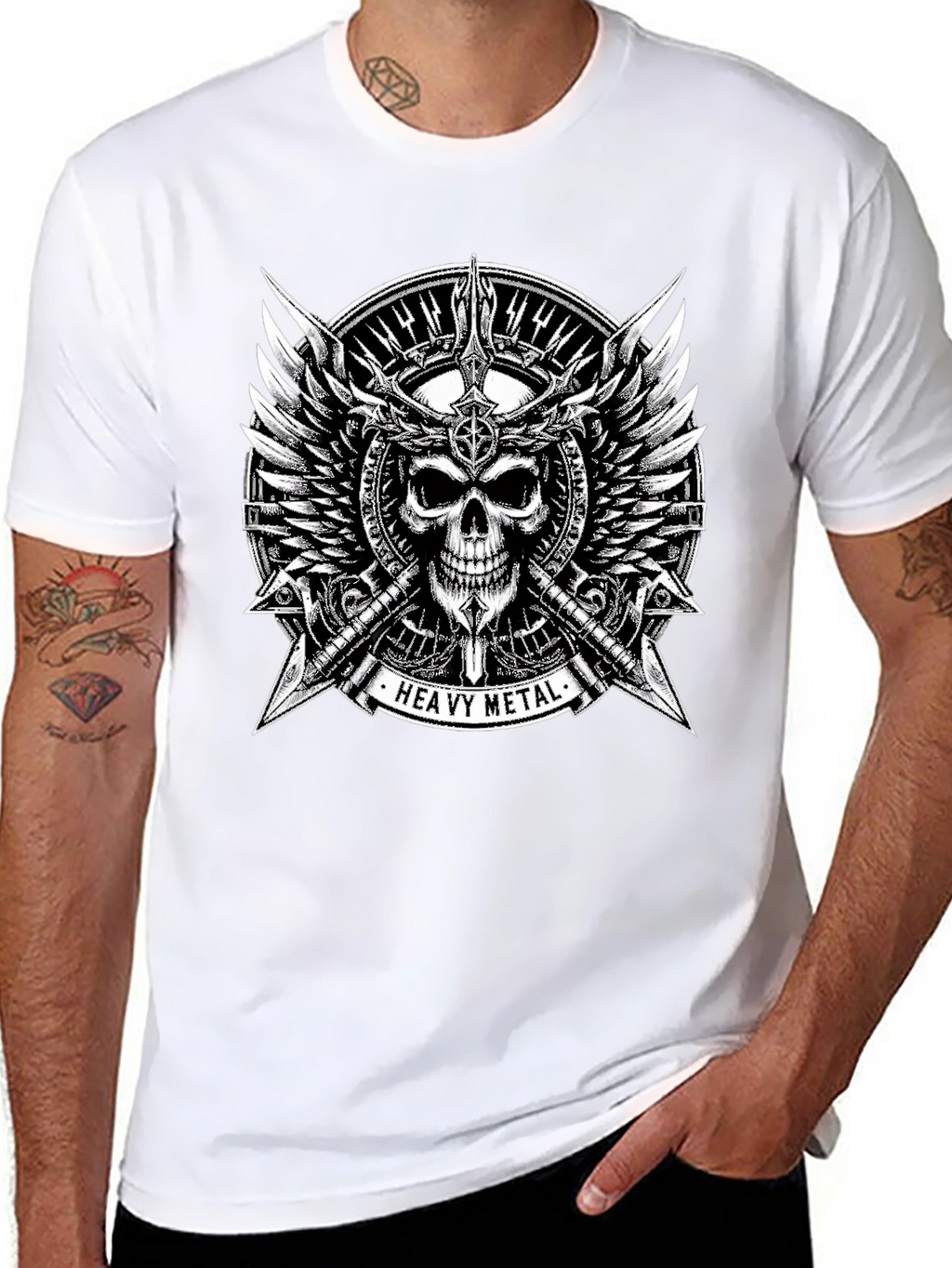 Heavy Metal Skull & Wings Black T-Shirt