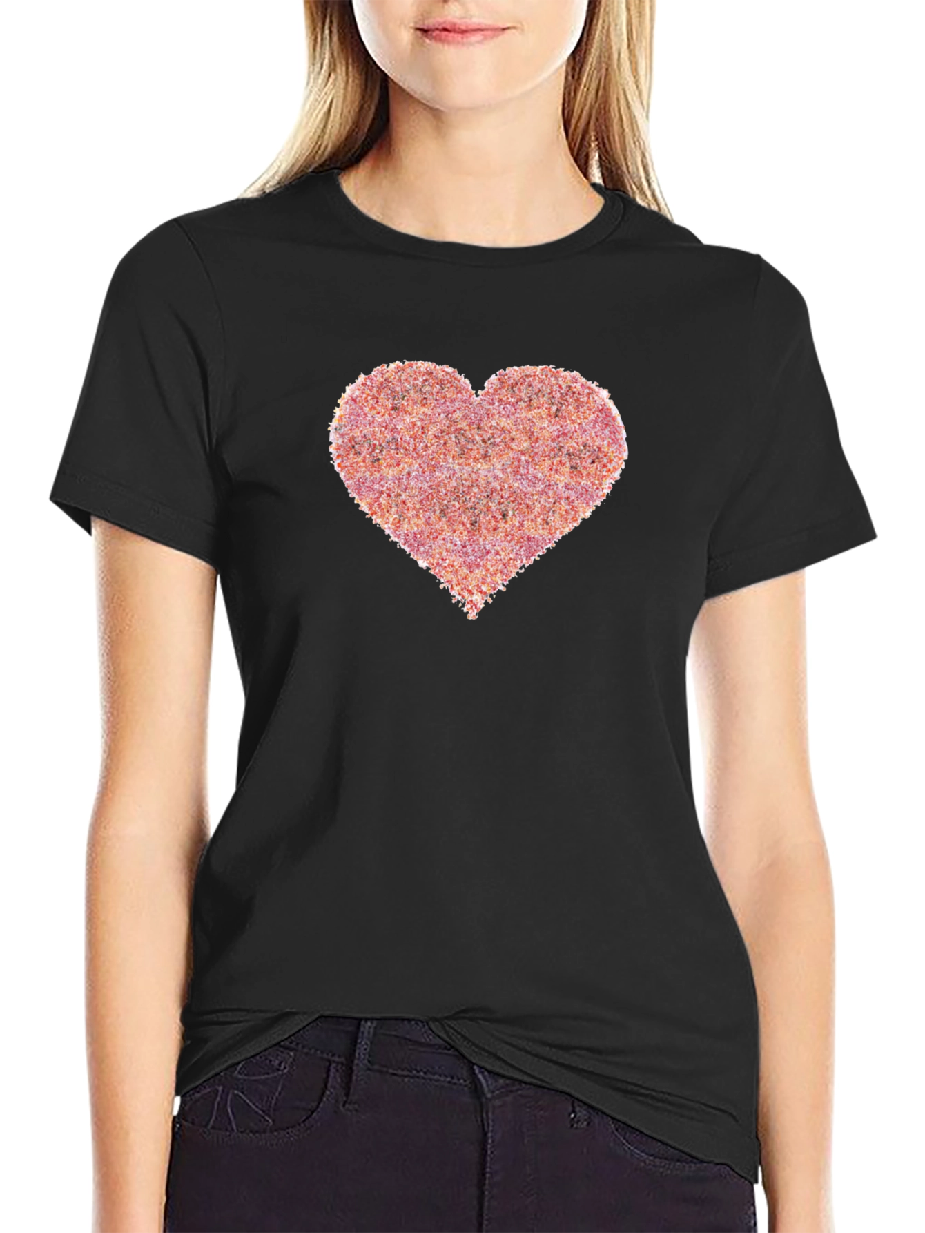 Heart Print Black T-Shirt