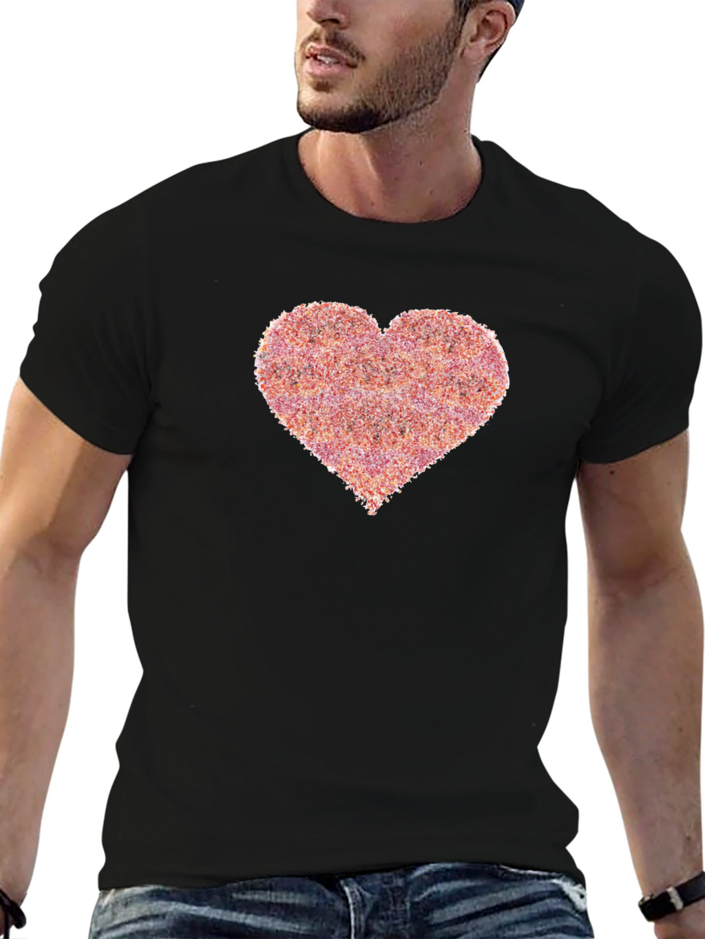 Heart Print Black T-Shirt