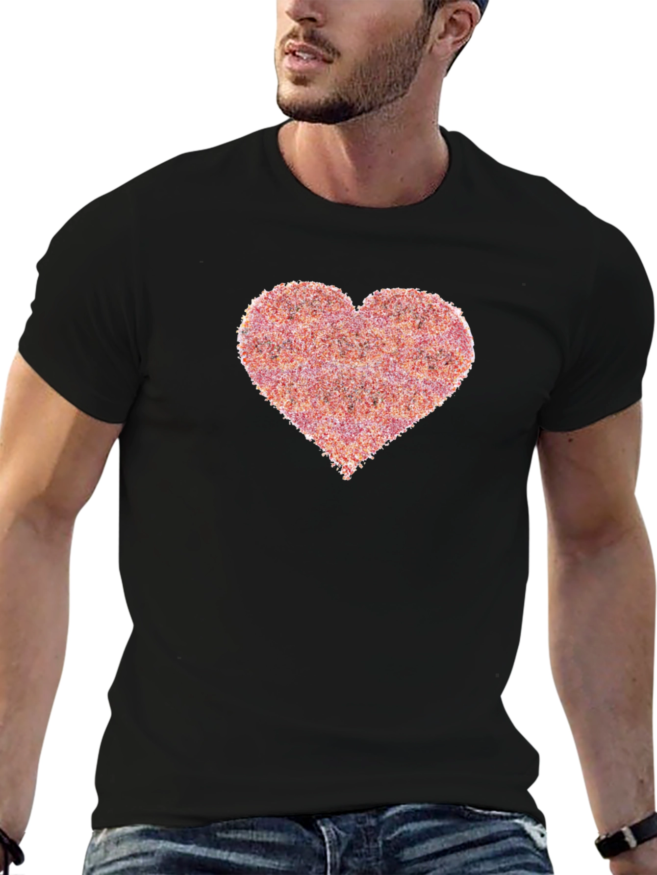 Heart Print Black T-Shirt