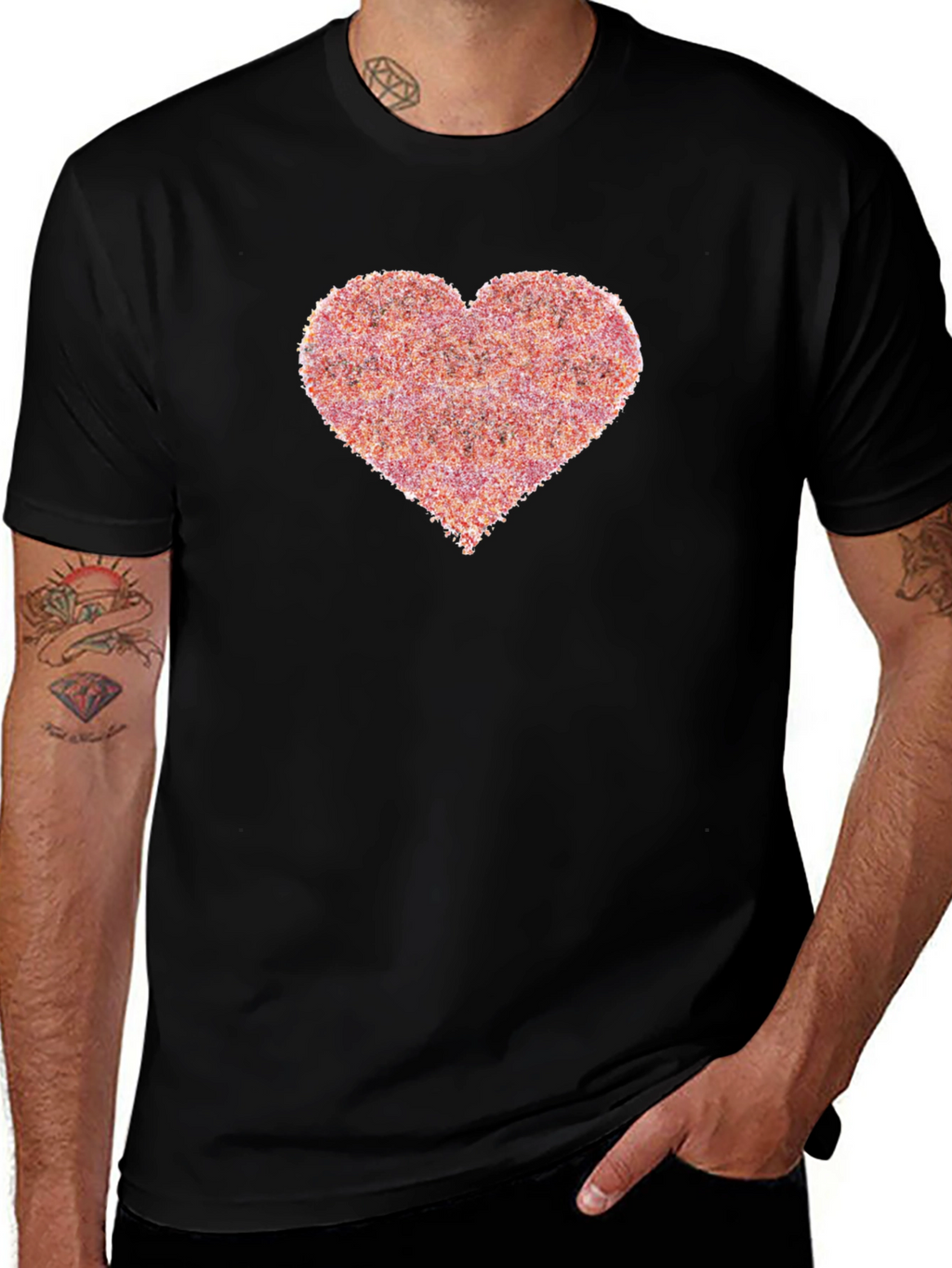 Heart Print Black T-Shirt