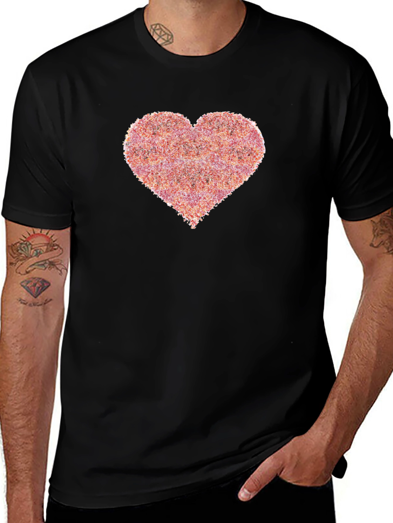 Heart Print Black T-Shirt