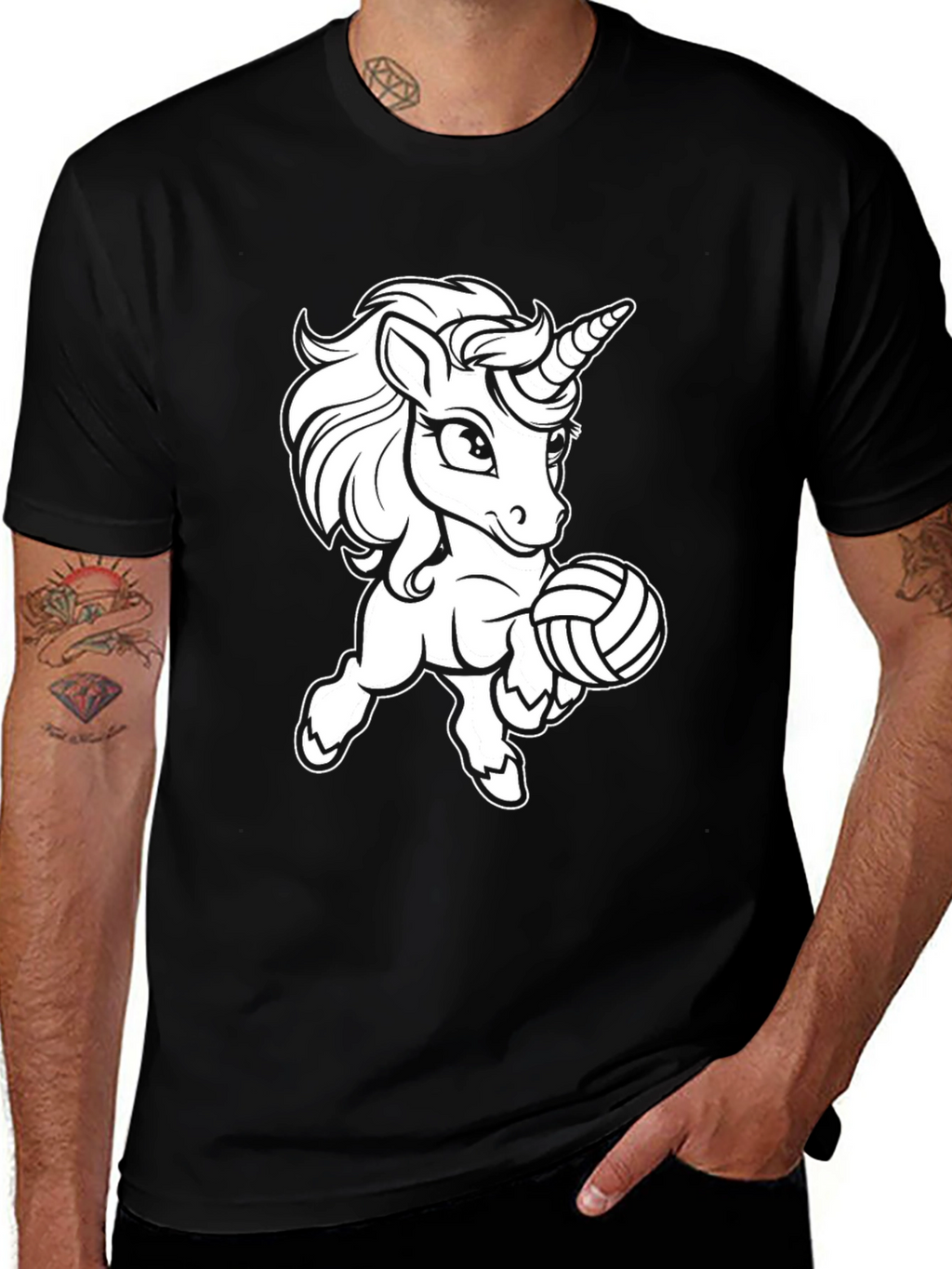 Unicorn Volleyball Black T-Shirt