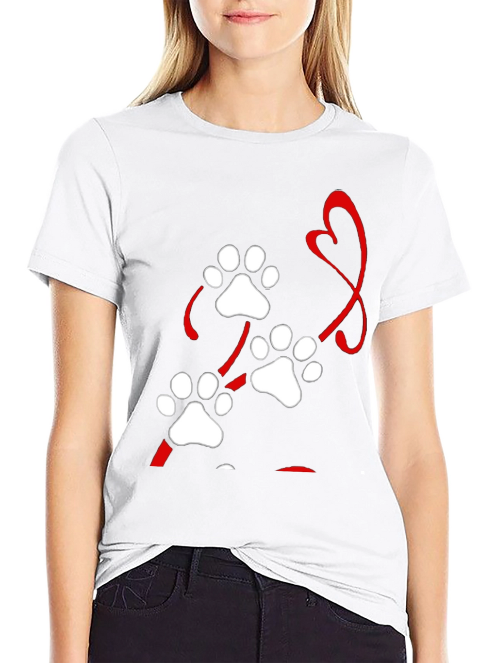 Paw Print Heart Black T-Shirt
