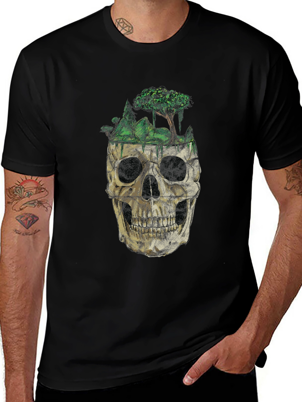 Skull & Nature Graphic T-Shirt - Unique Design