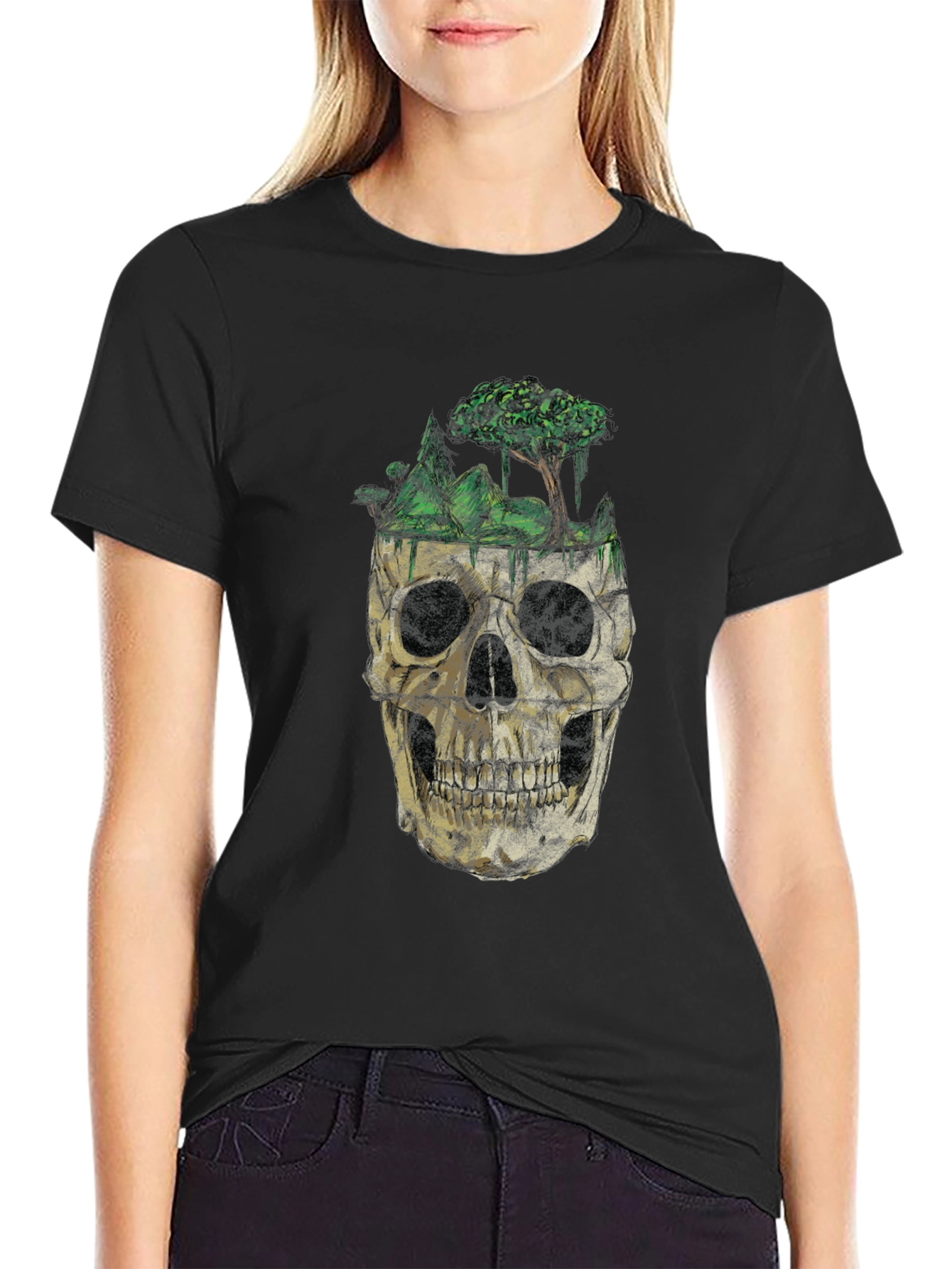Skull & Nature Graphic T-Shirt - Unique Design
