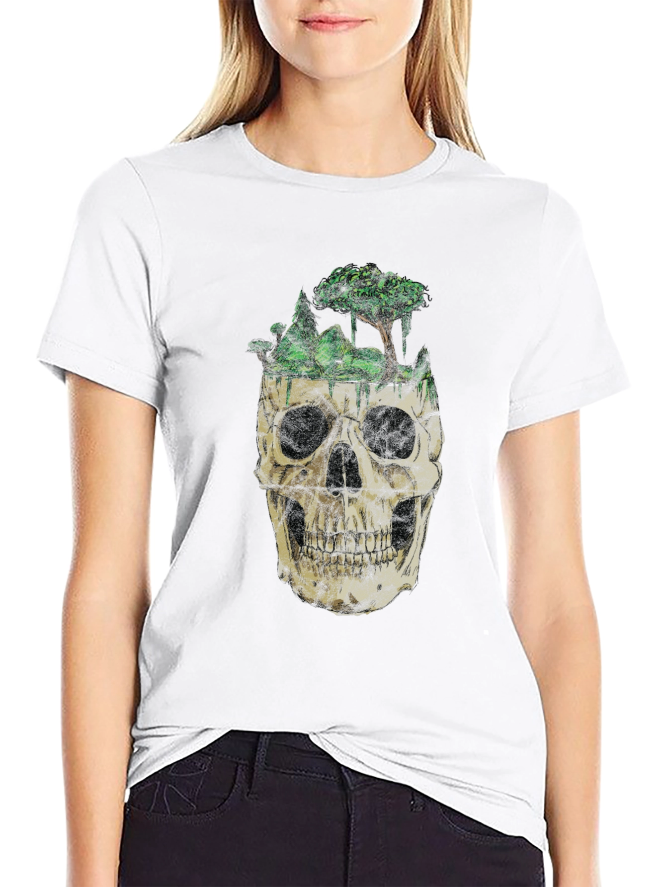 Skull & Nature Graphic T-Shirt - Unique Design