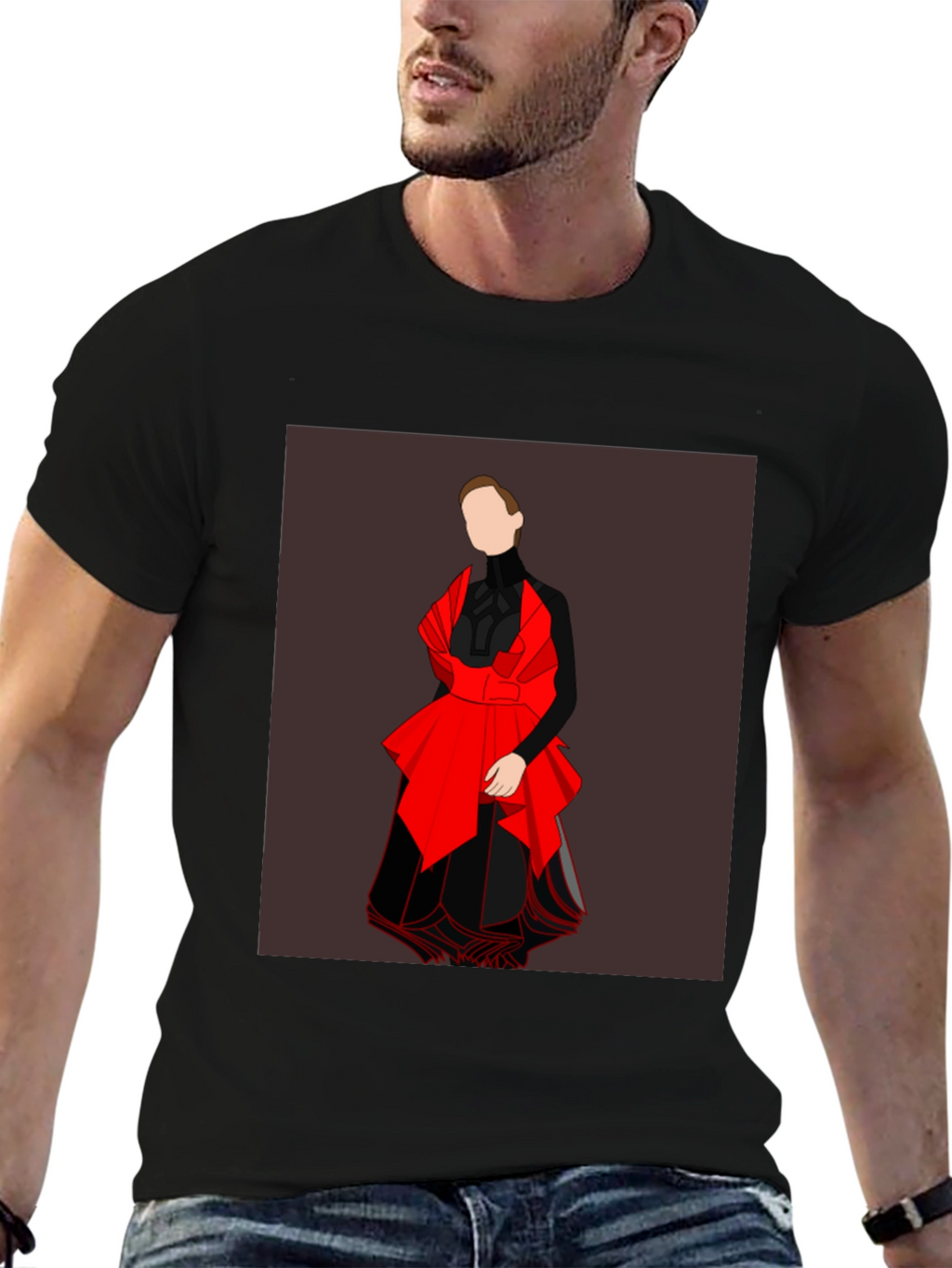Black Graphic Tee - Abstract Red and Black Design