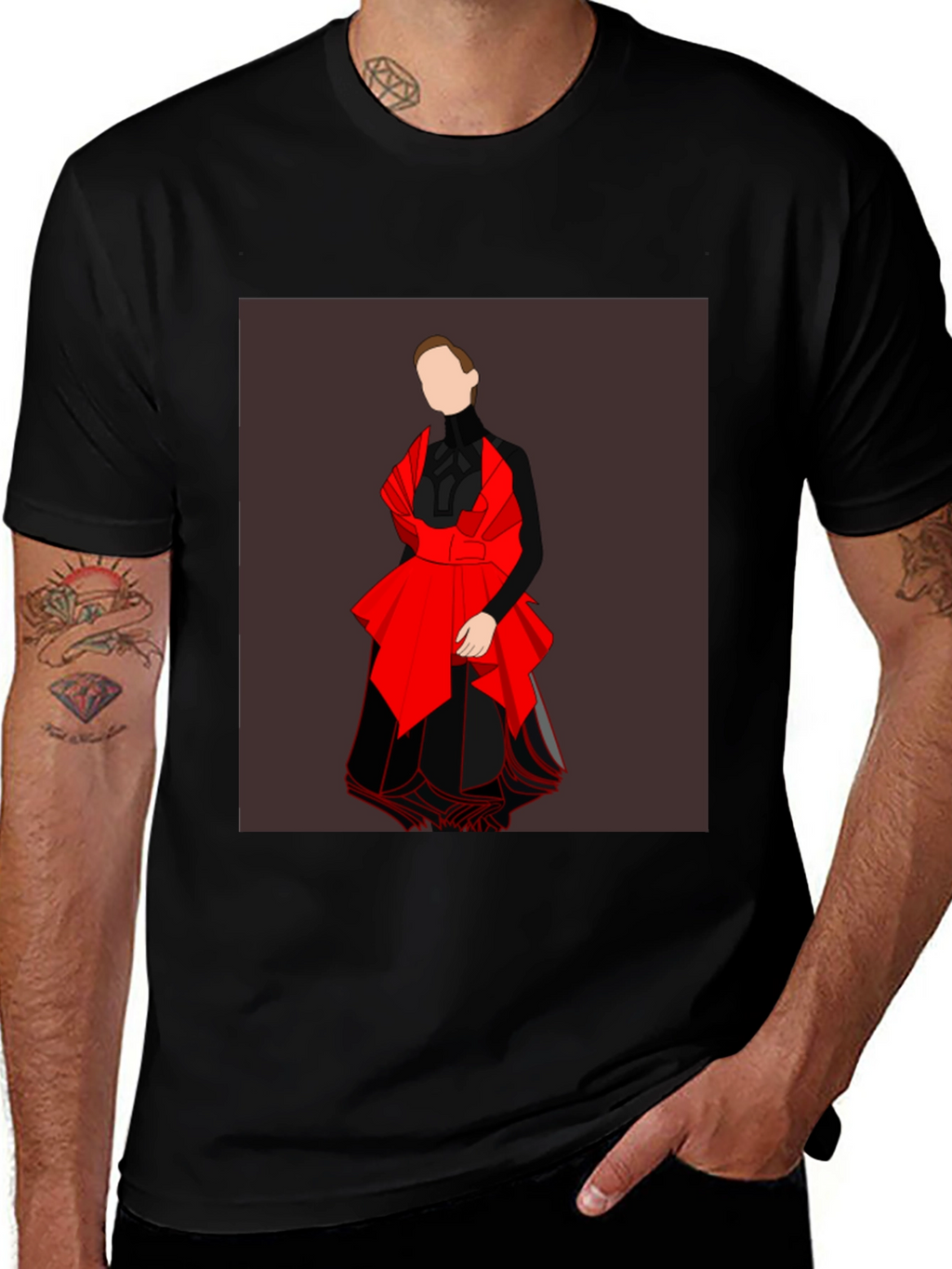 Black Graphic Tee - Abstract Red and Black Design