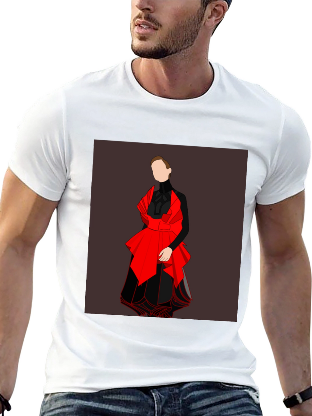 Black Graphic Tee - Abstract Red and Black Design