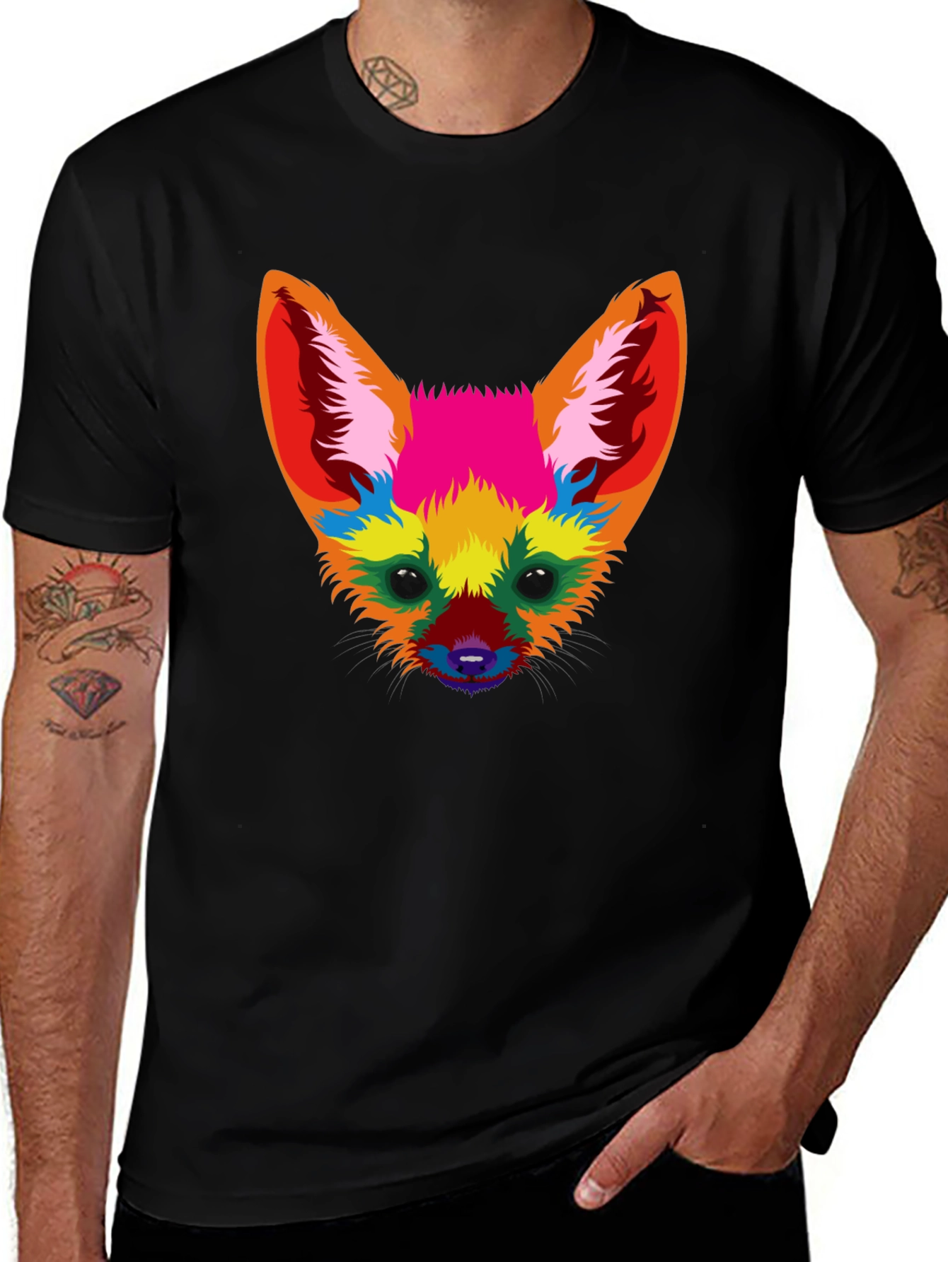 Colorful Fox Graphic T-Shirt - Artistic Animal Tee