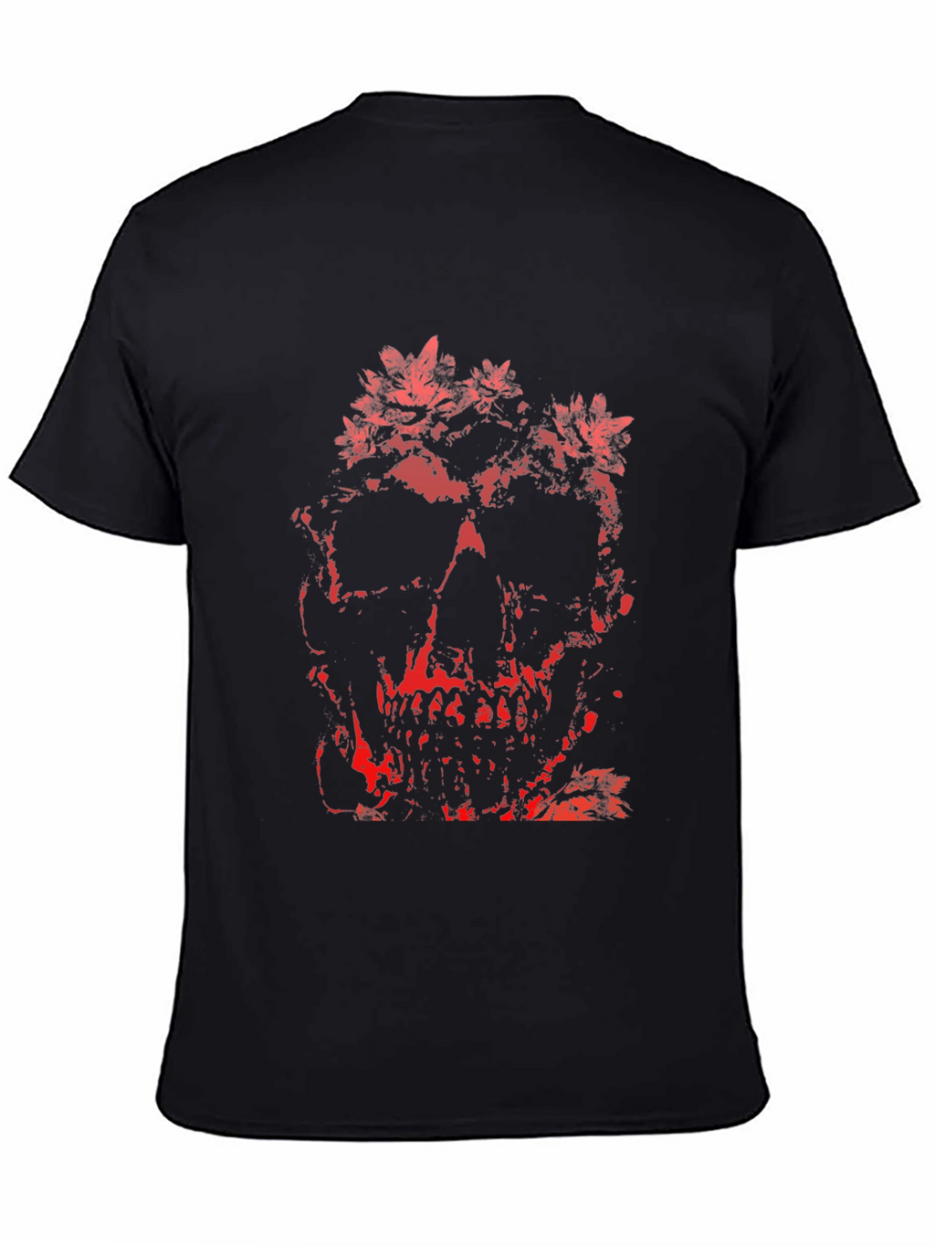 Floral Skull Graphic Print T-Shirt - Black