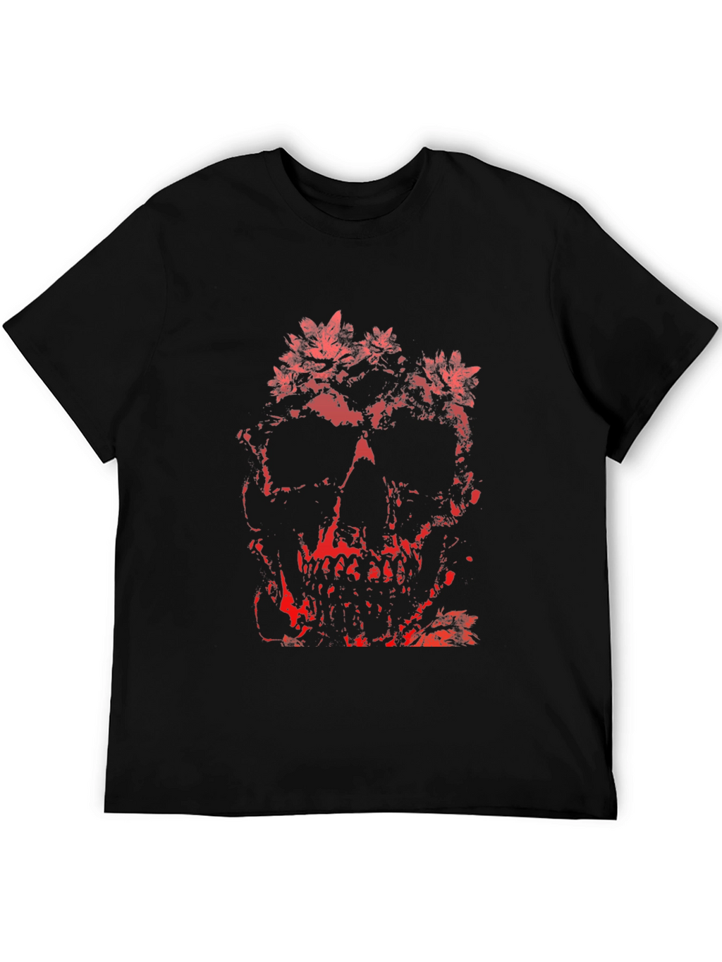 Floral Skull Graphic Print T-Shirt - Black