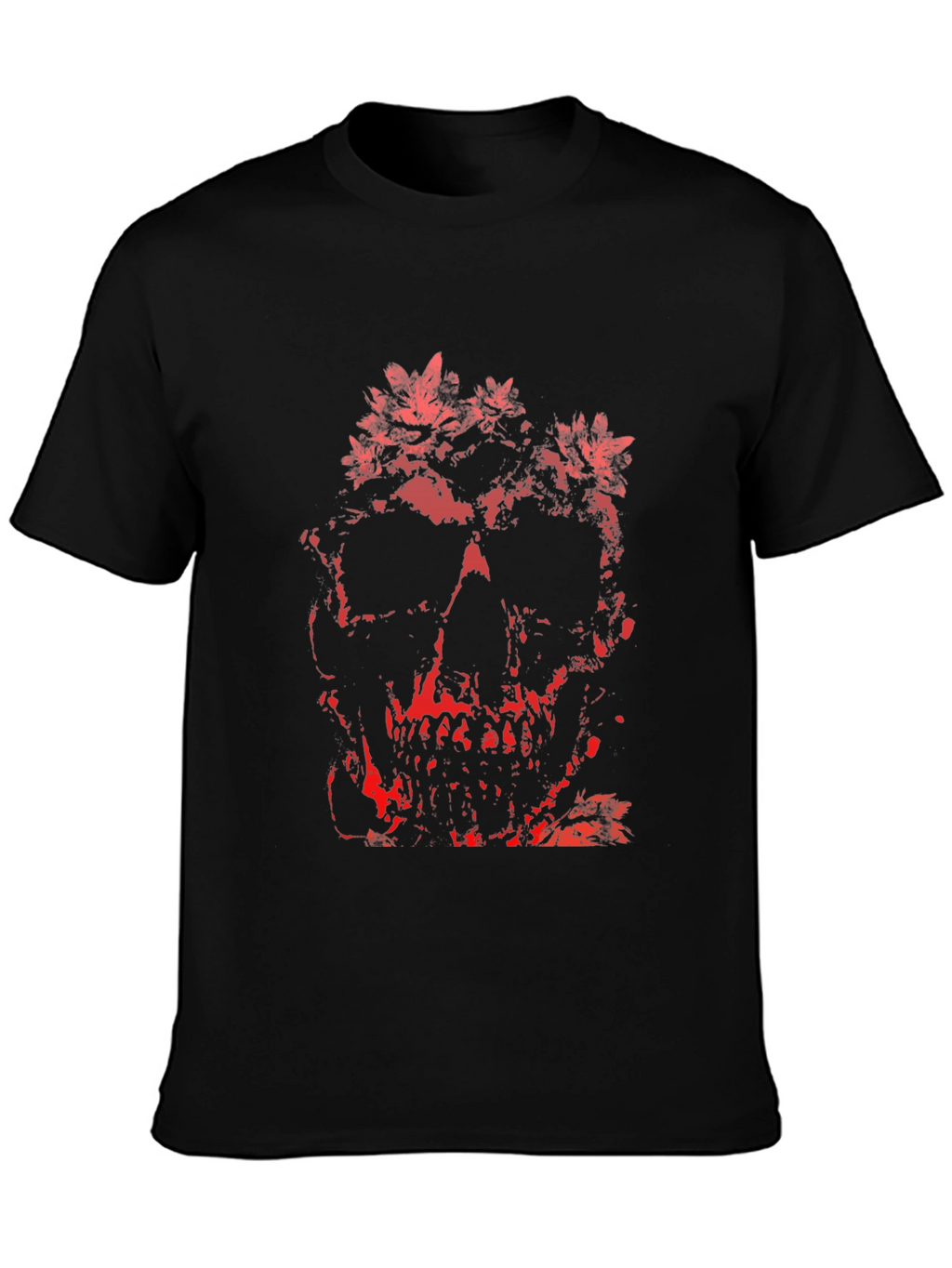 Floral Skull Graphic Print T-Shirt - Black