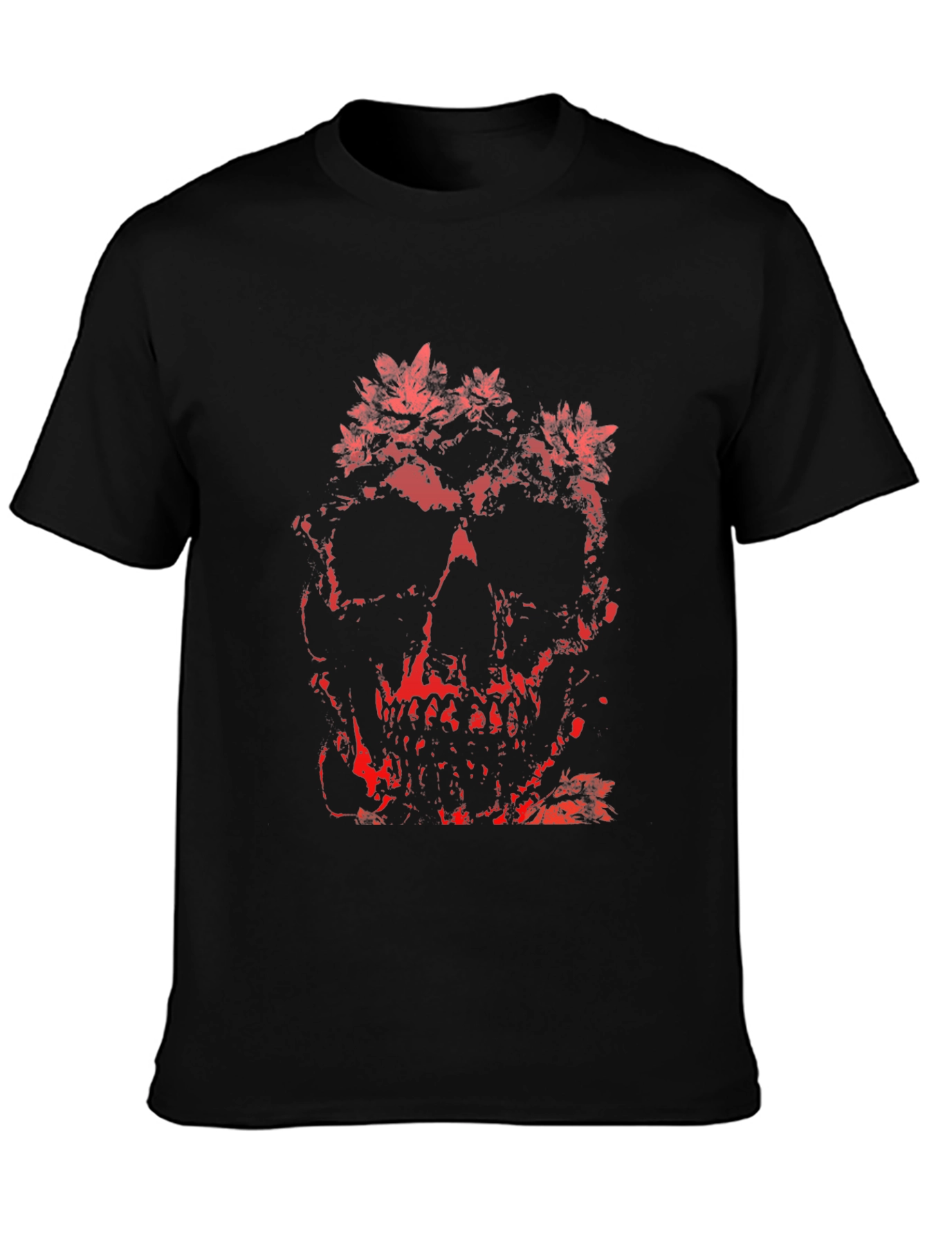 Floral Skull Graphic Print T-Shirt - Black