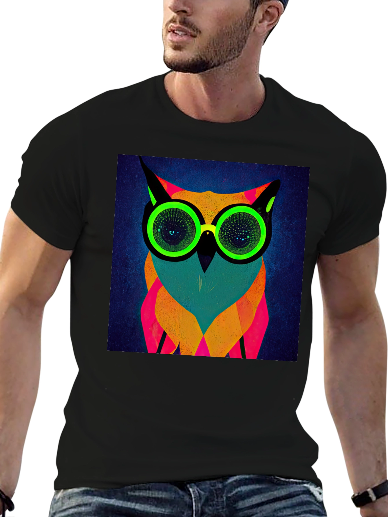 Neon Owl Graphic Tee - Modern Art T-Shirt