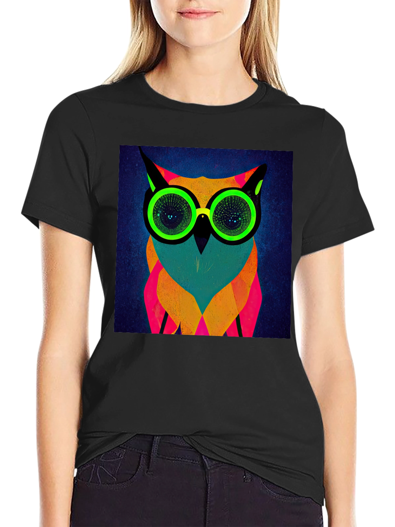 Neon Owl Graphic Tee - Modern Art T-Shirt