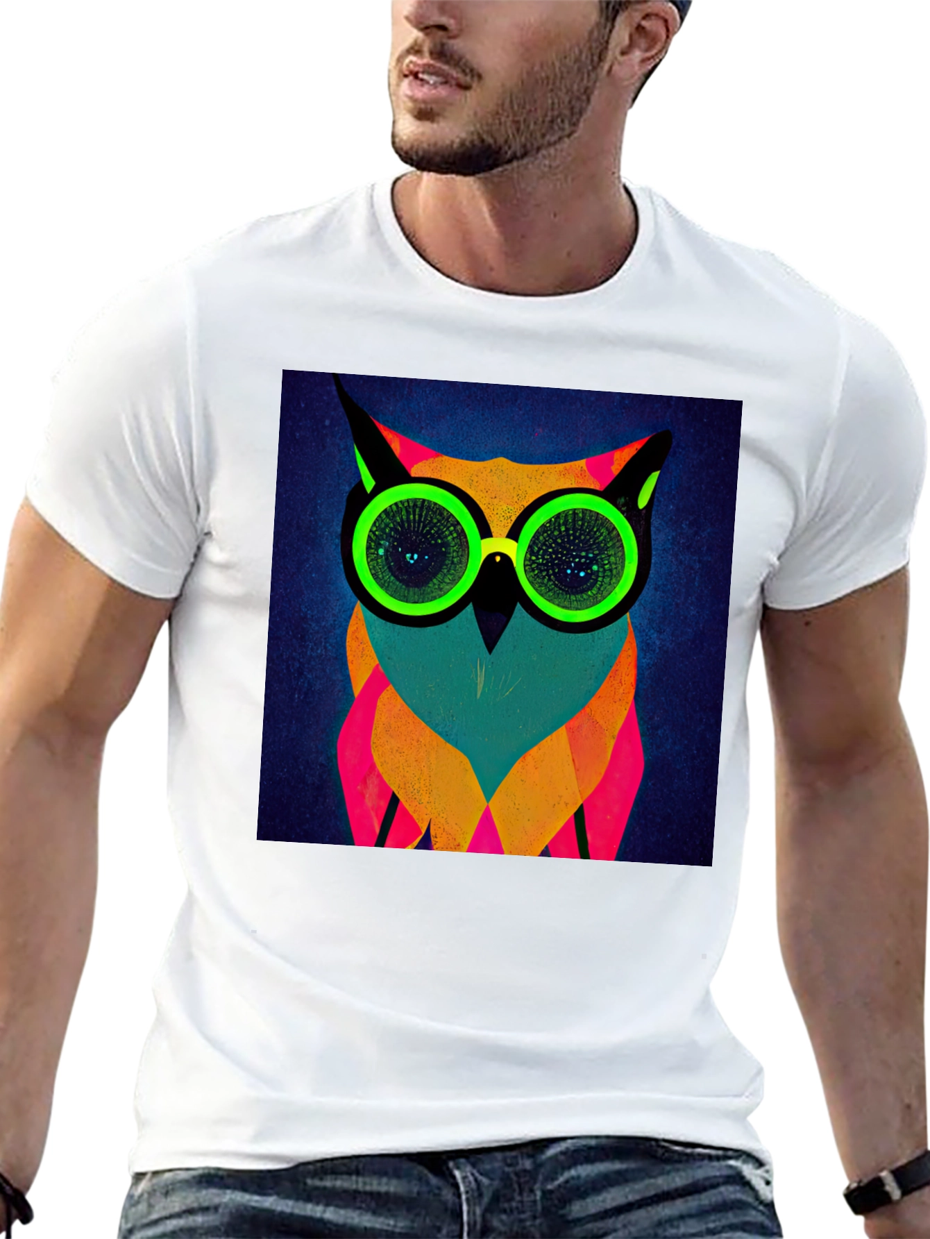 Neon Owl Graphic Tee - Modern Art T-Shirt